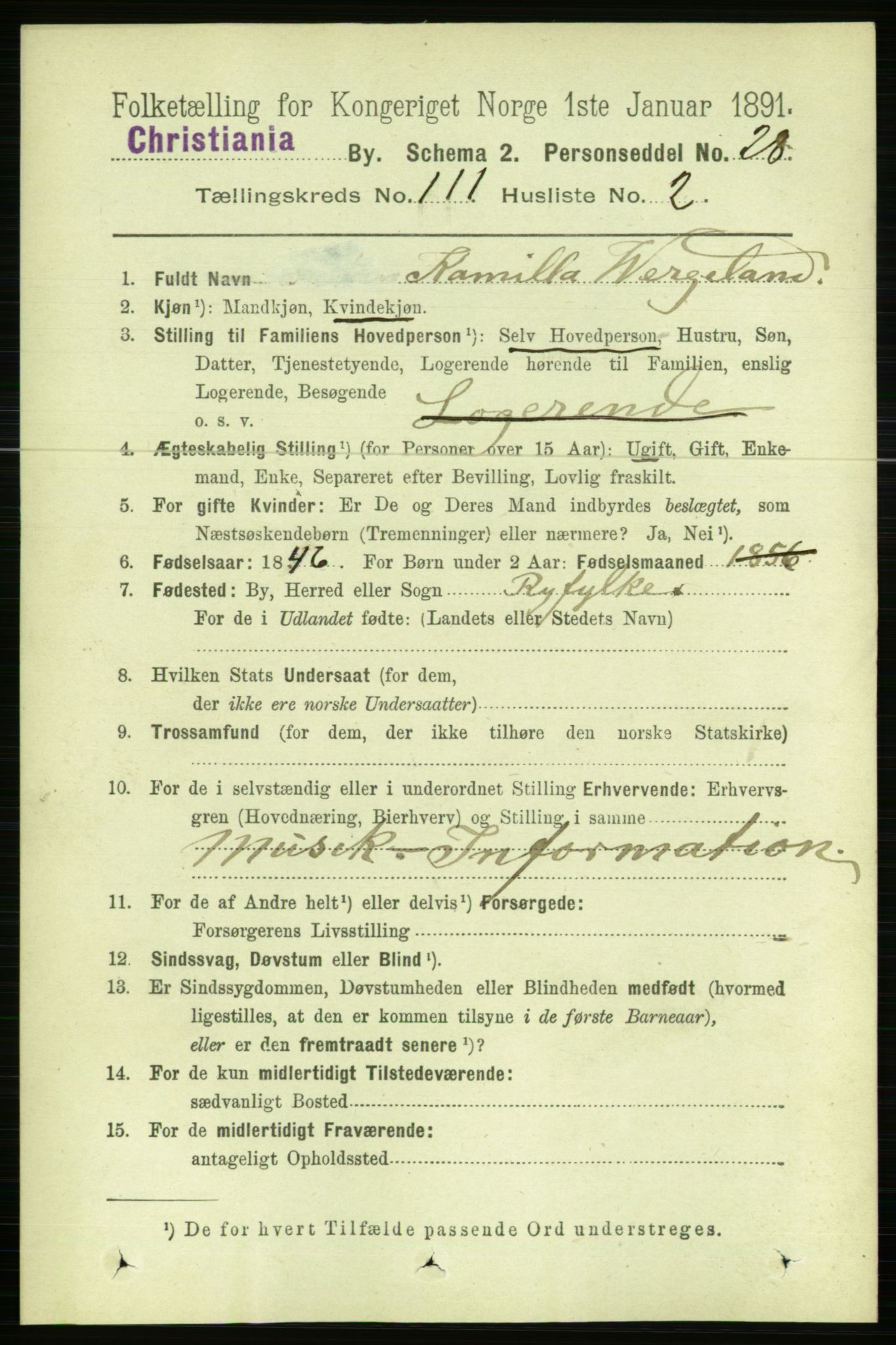 RA, 1891 census for 0301 Kristiania, 1891, p. 57952