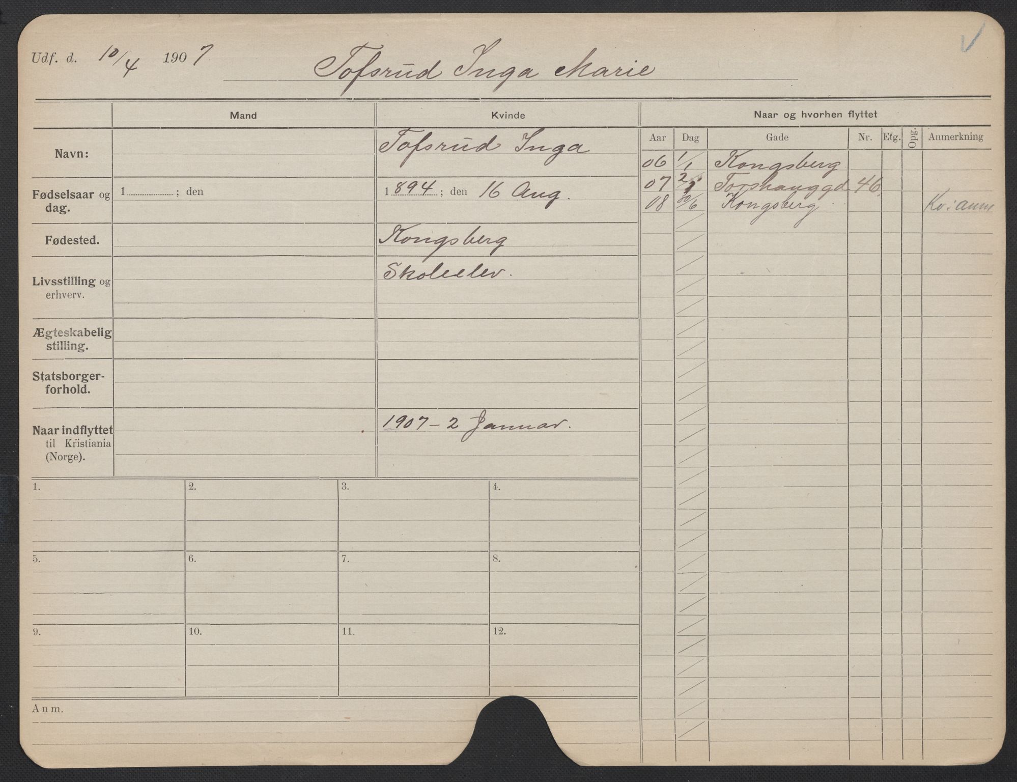 Oslo folkeregister, Registerkort, SAO/A-11715/F/Fa/Fac/L0024: Kvinner, 1906-1914, p. 1127a