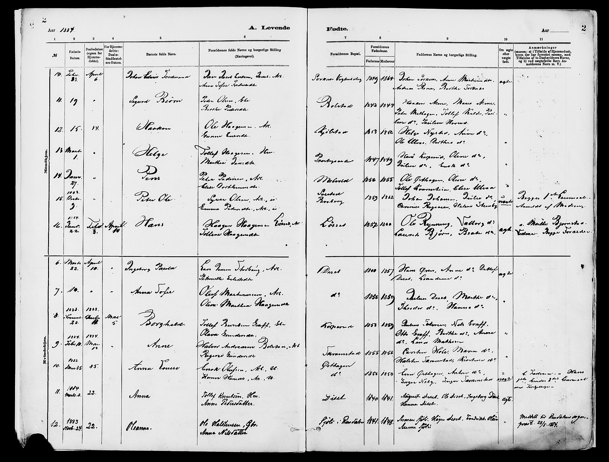 Åmot prestekontor, Hedmark, AV/SAH-PREST-056/H/Ha/Haa/L0010: Parish register (official) no. 10, 1884-1889, p. 2