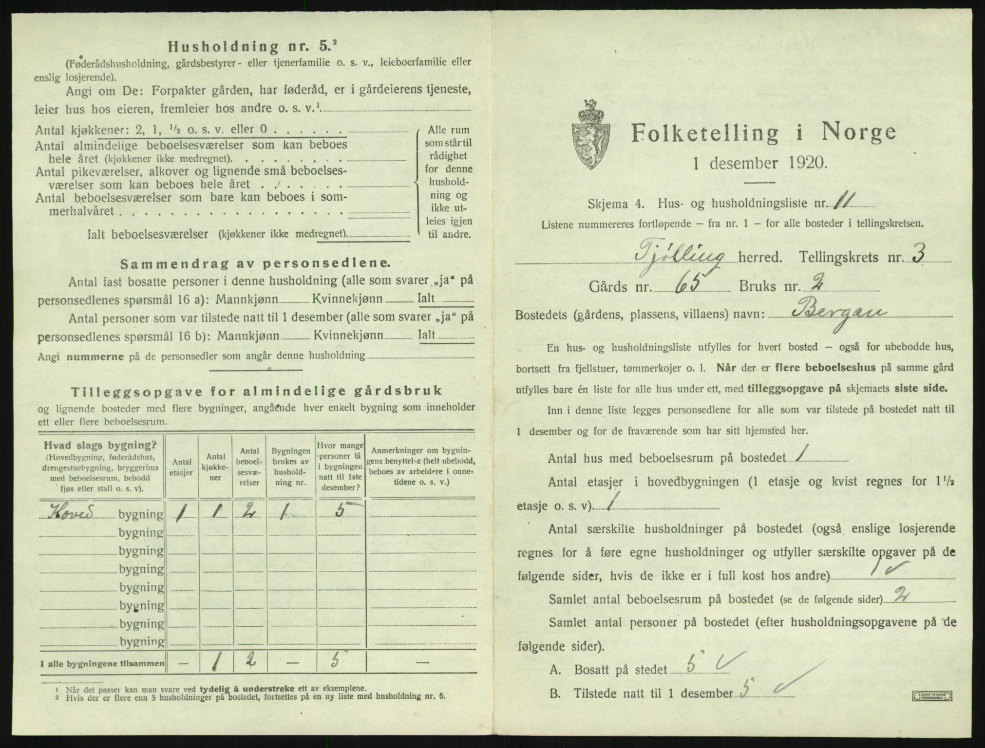 SAKO, 1920 census for Tjølling, 1920, p. 987