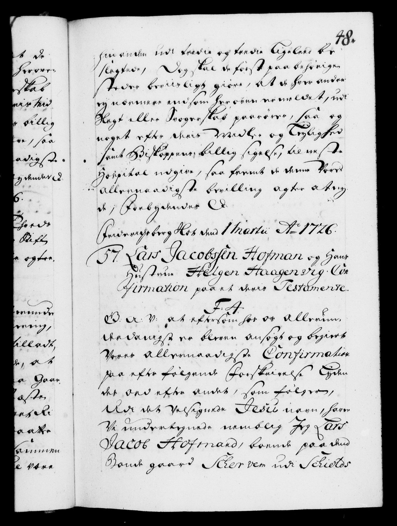 Danske Kanselli 1572-1799, AV/RA-EA-3023/F/Fc/Fca/Fcaa/L0025: Norske registre, 1726-1728, p. 48a