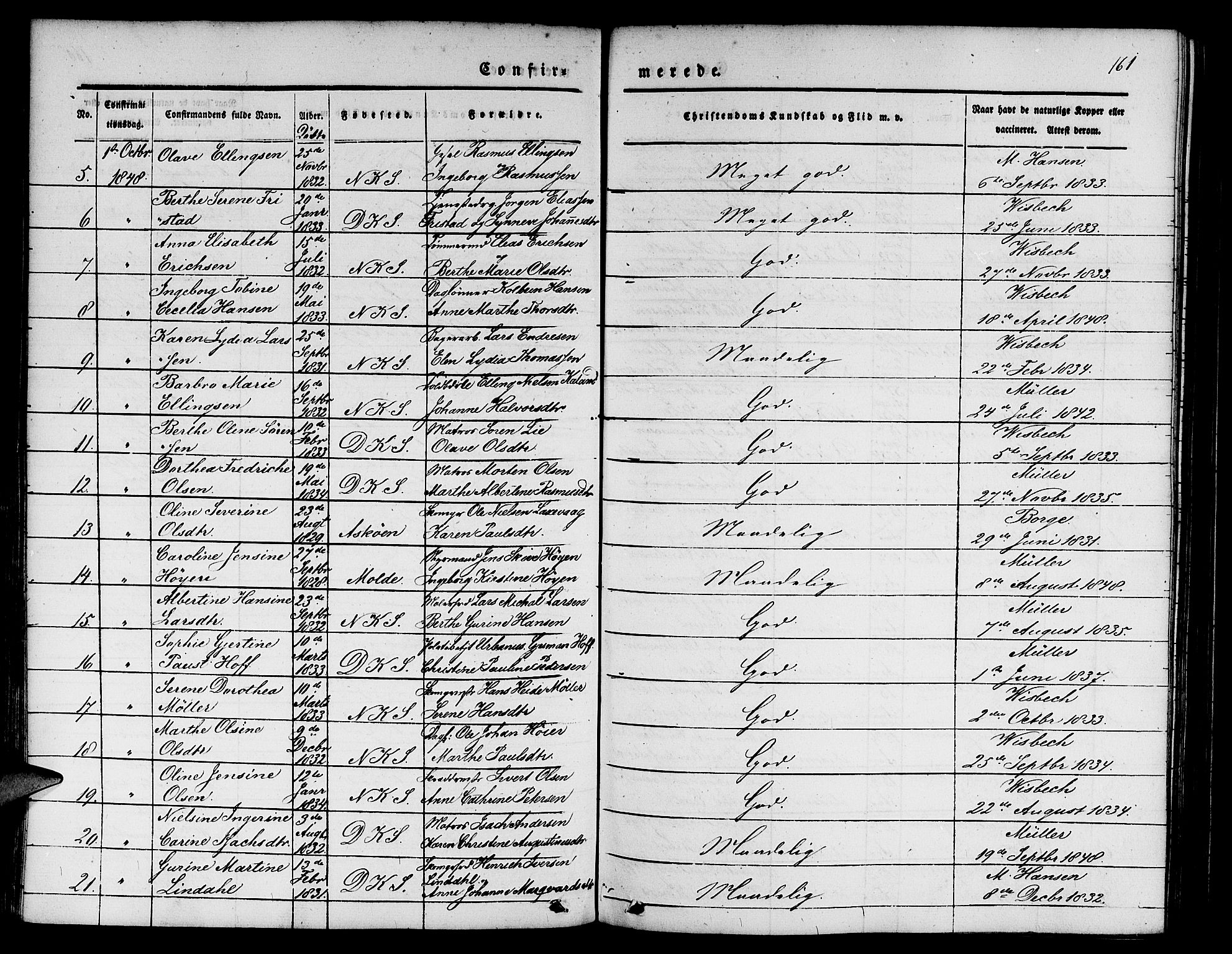 Nykirken Sokneprestembete, SAB/A-77101/H/Hab: Parish register (copy) no. C 1, 1844-1871, p. 161