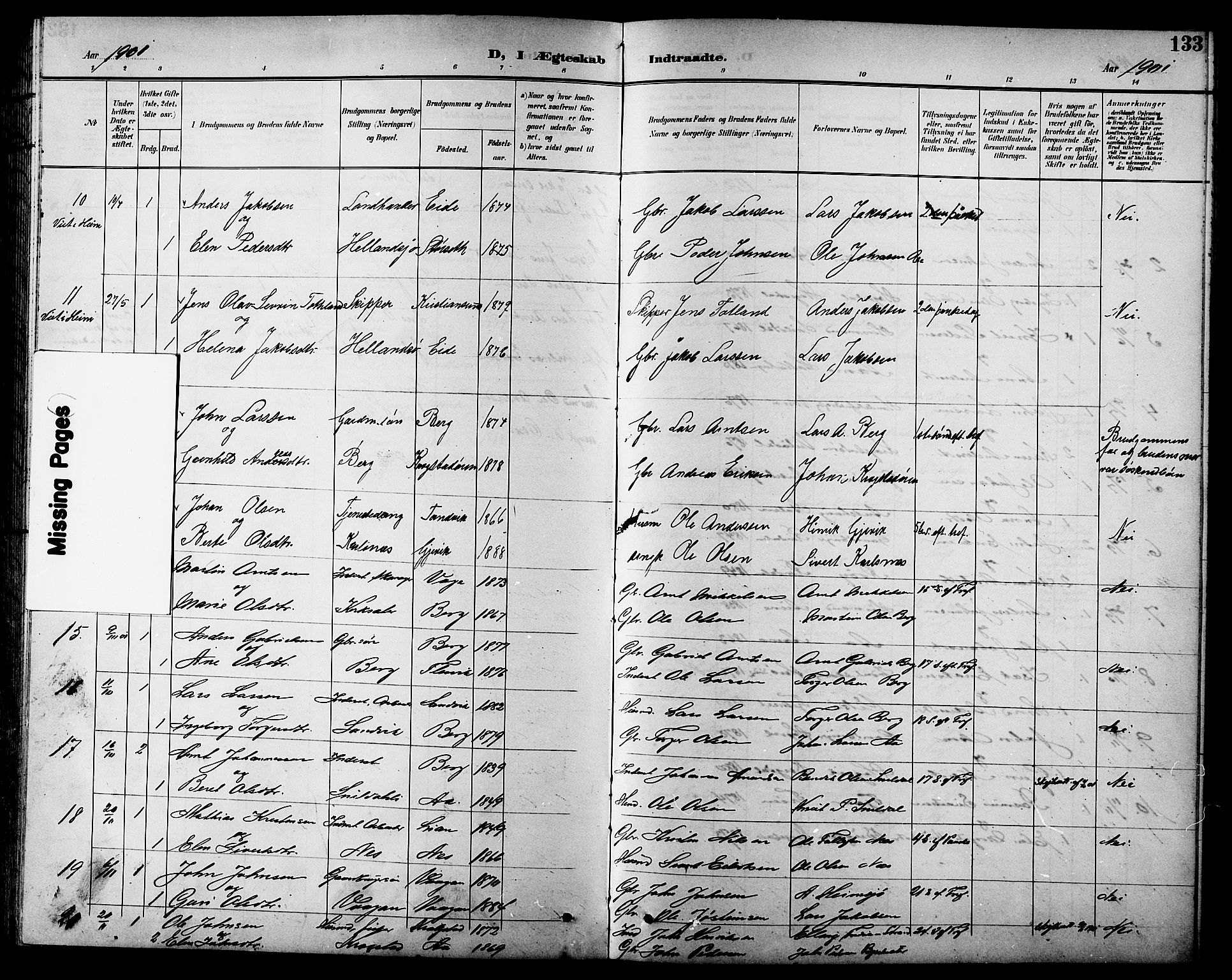 Ministerialprotokoller, klokkerbøker og fødselsregistre - Sør-Trøndelag, SAT/A-1456/630/L0505: Parish register (copy) no. 630C03, 1899-1914, p. 133