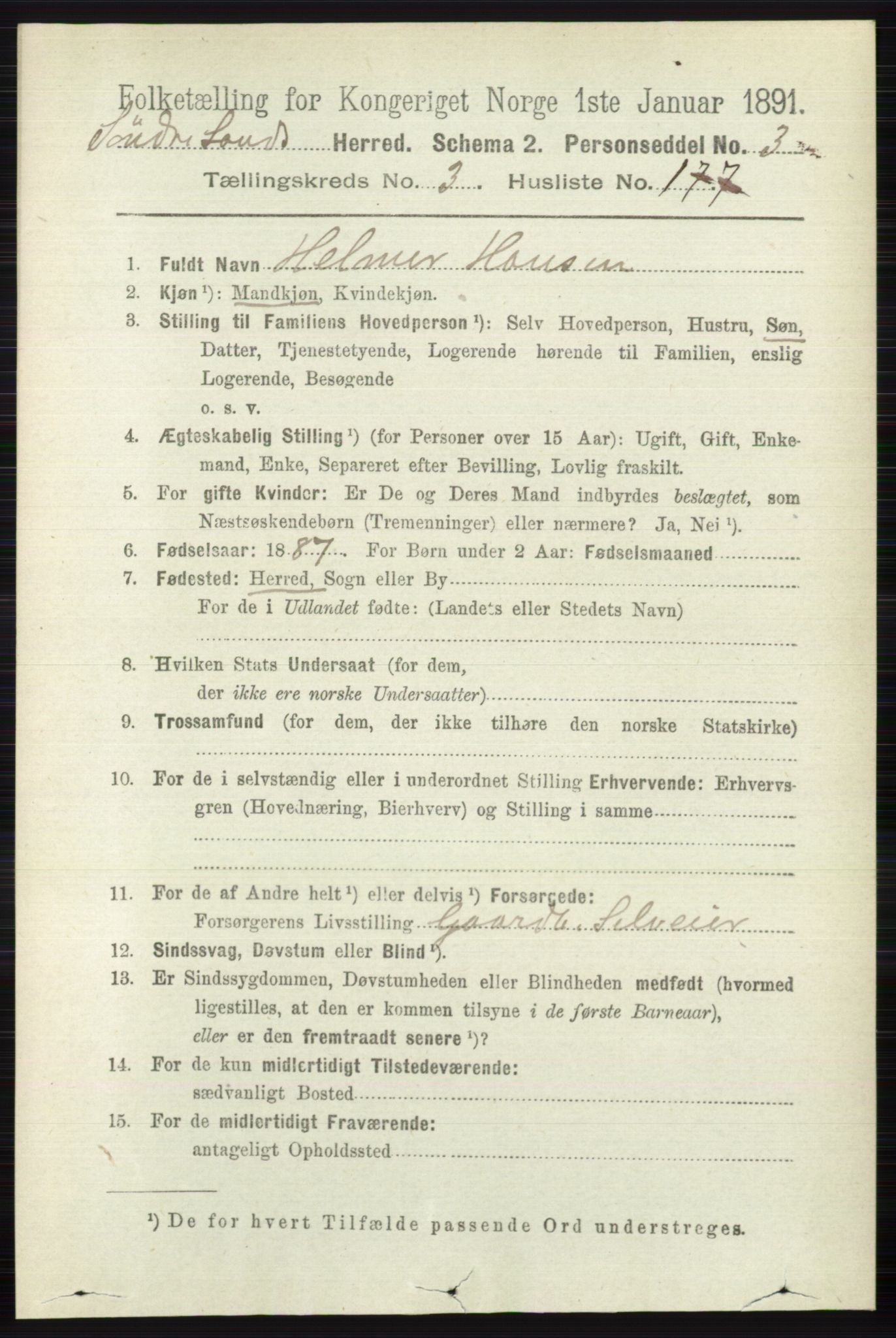 RA, 1891 census for 0536 Søndre Land, 1891, p. 3576