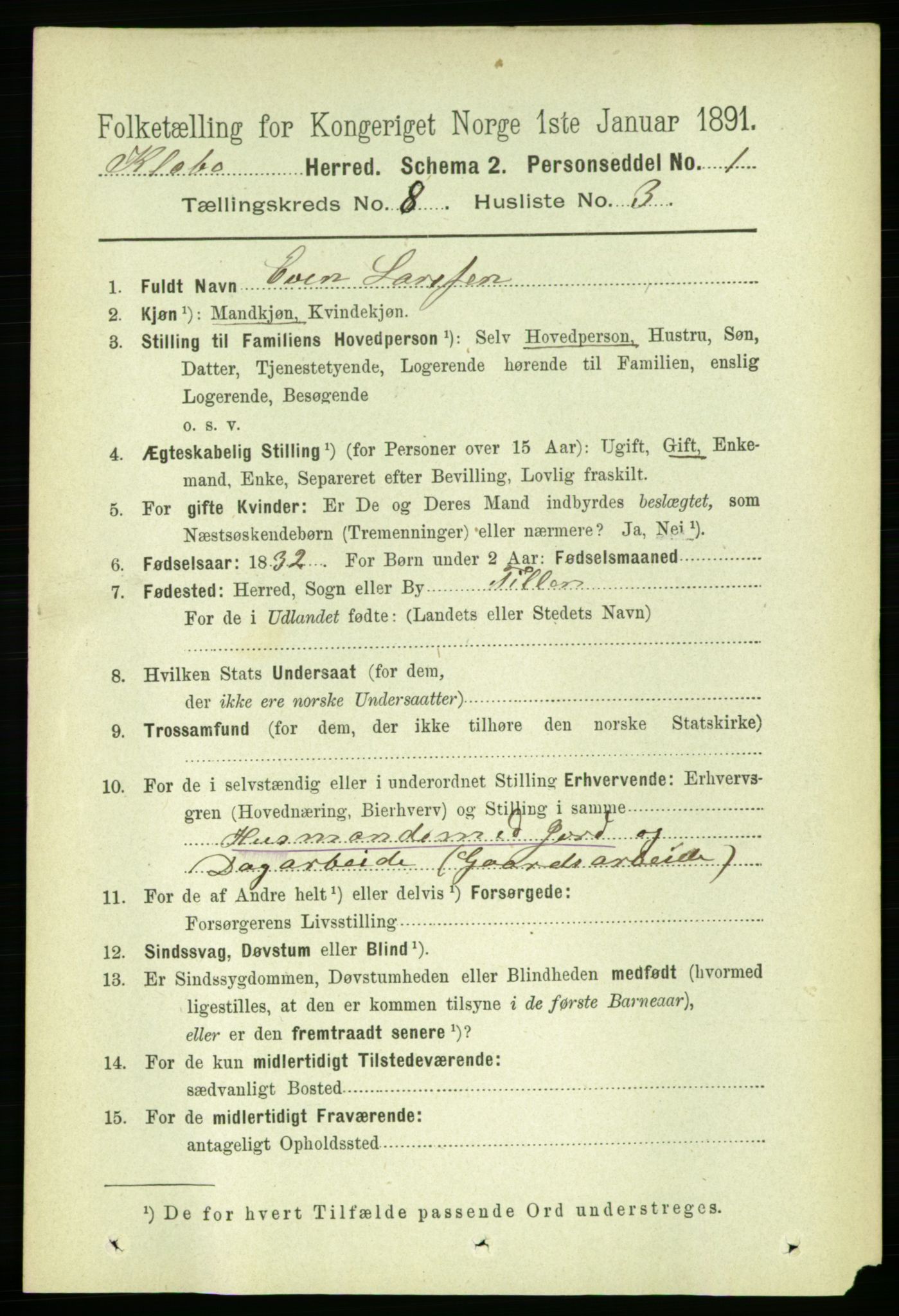 RA, 1891 census for 1662 Klæbu, 1891, p. 1564