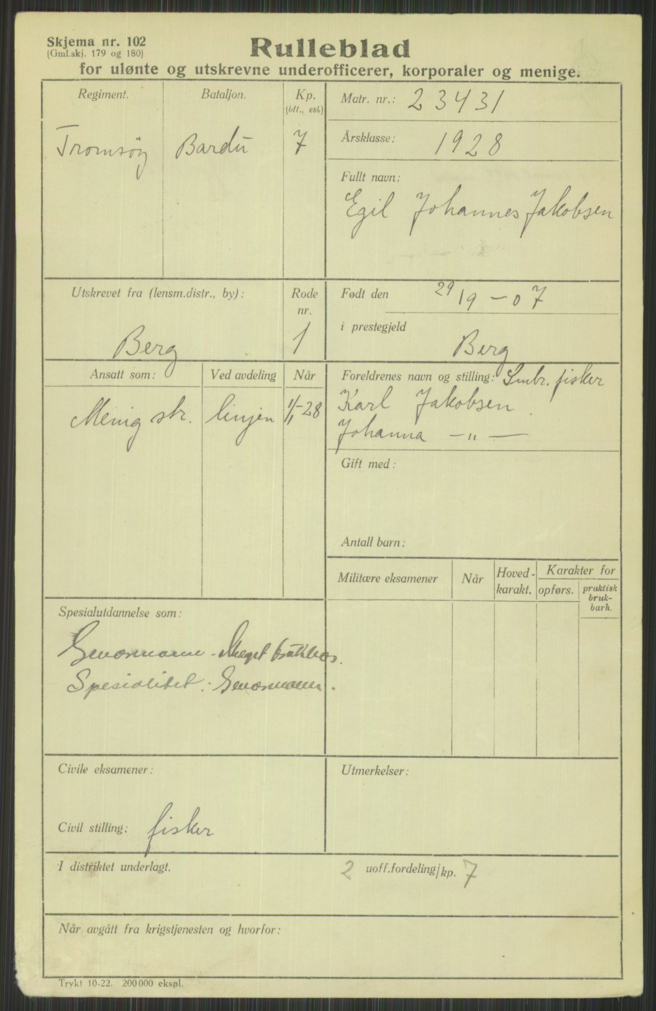 Forsvaret, Troms infanteriregiment nr. 16, AV/RA-RAFA-3146/P/Pa/L0013/0003: Rulleblad / Rulleblad for regimentets menige mannskaper, årsklasse 1928, 1928, p. 265