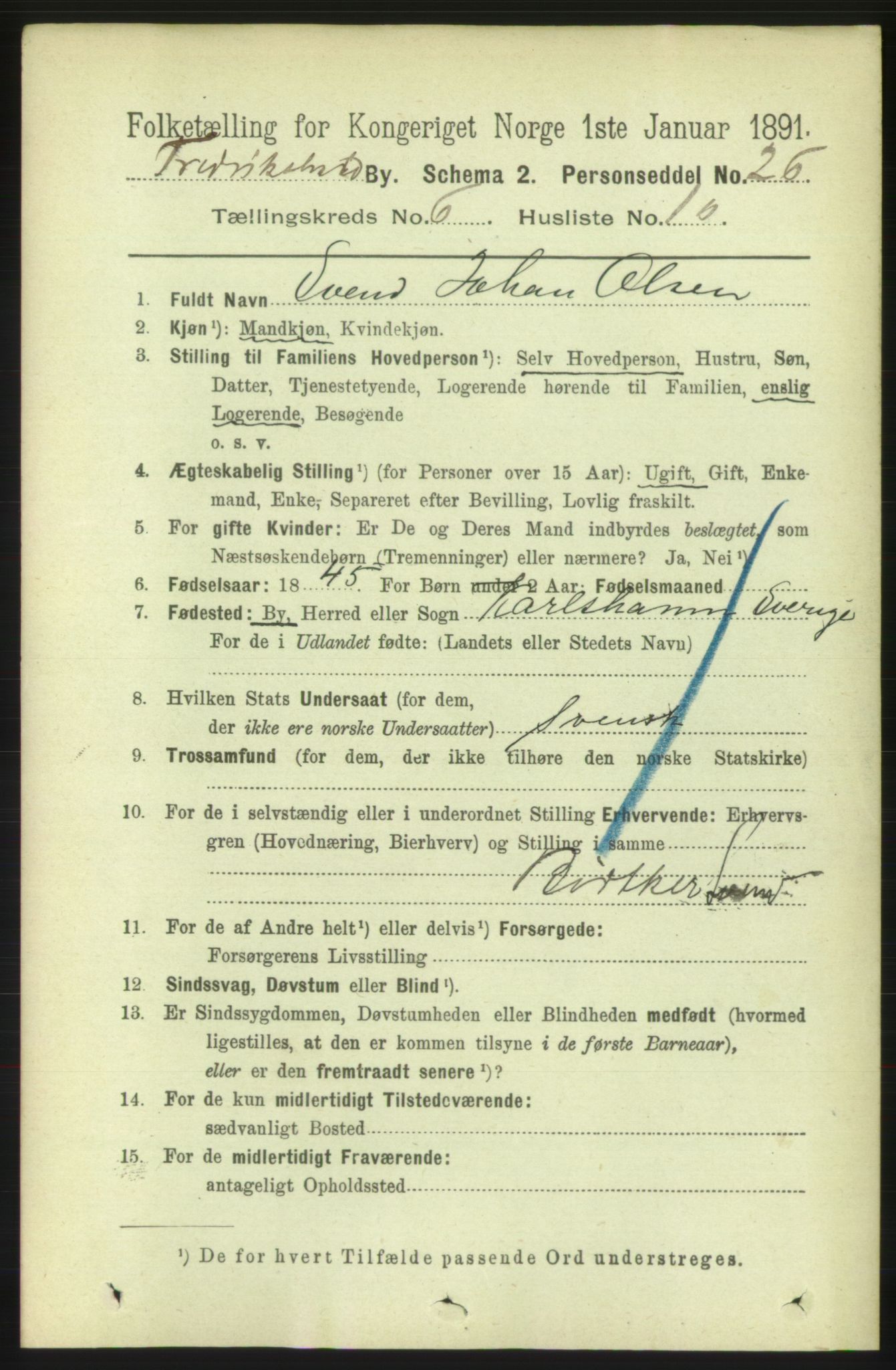 RA, 1891 census for 0101 Fredrikshald, 1891, p. 4661