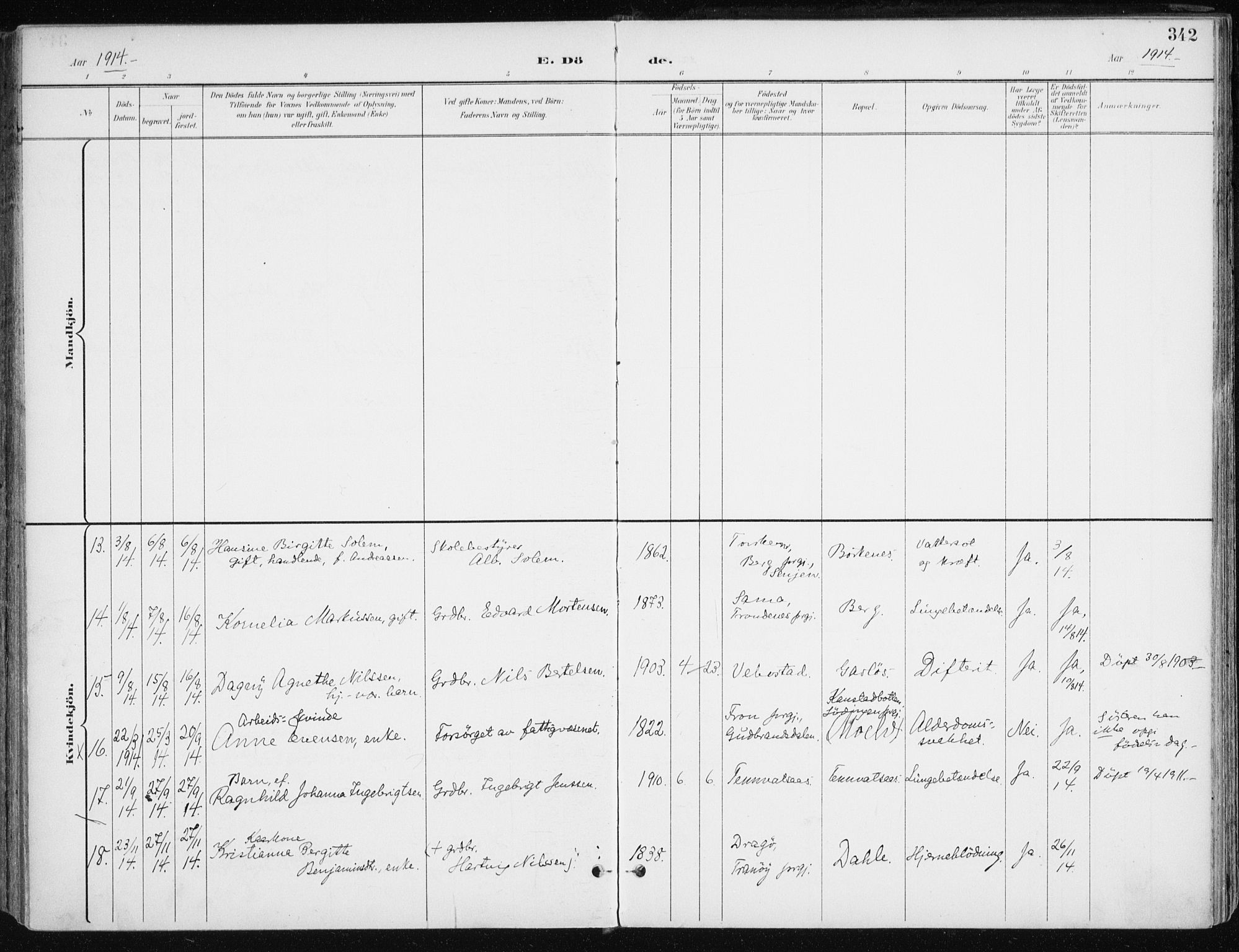 Kvæfjord sokneprestkontor, AV/SATØ-S-1323/G/Ga/Gaa/L0006kirke: Parish register (official) no. 6, 1895-1914, p. 342