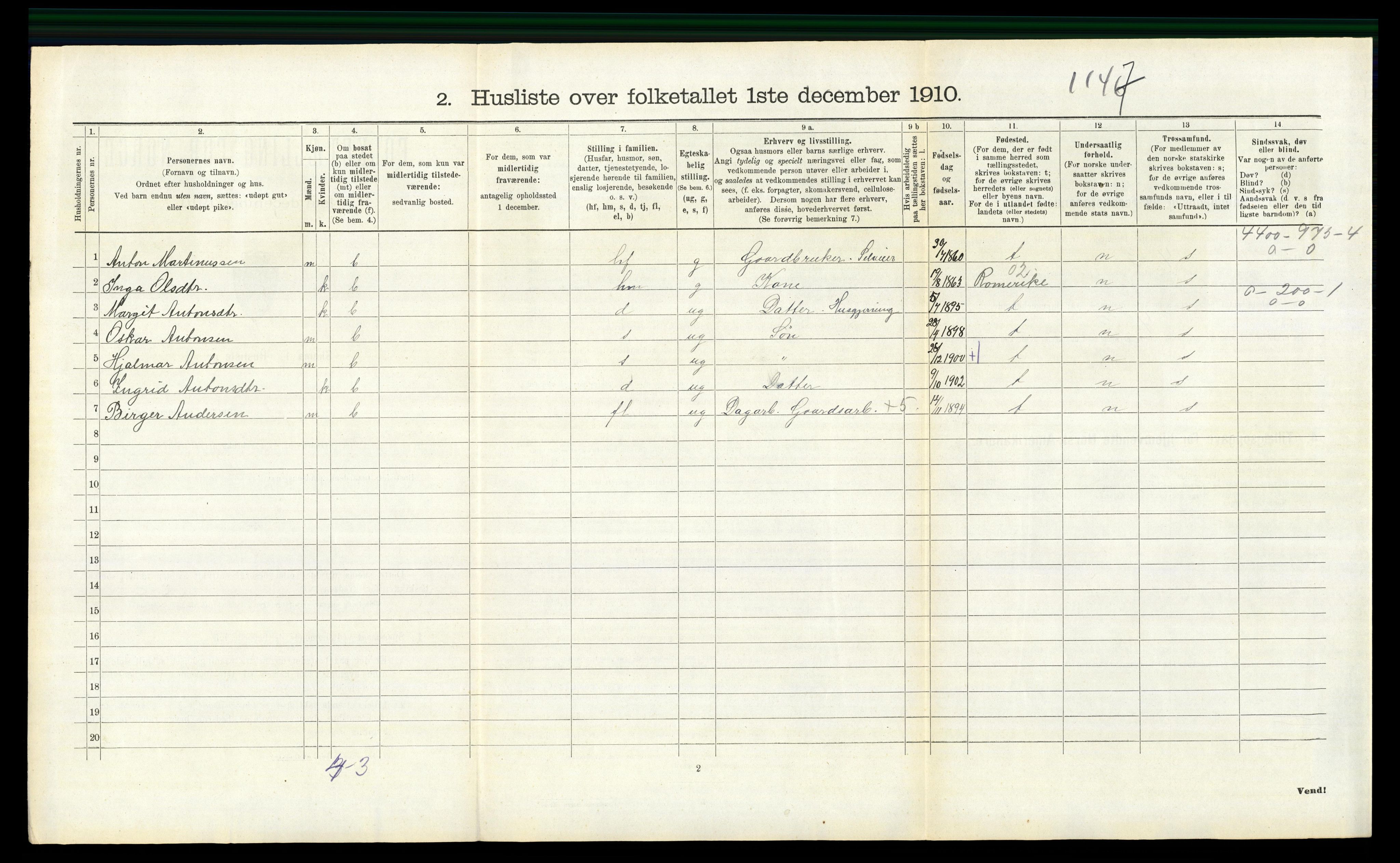 RA, 1910 census for Romedal, 1910, p. 1116