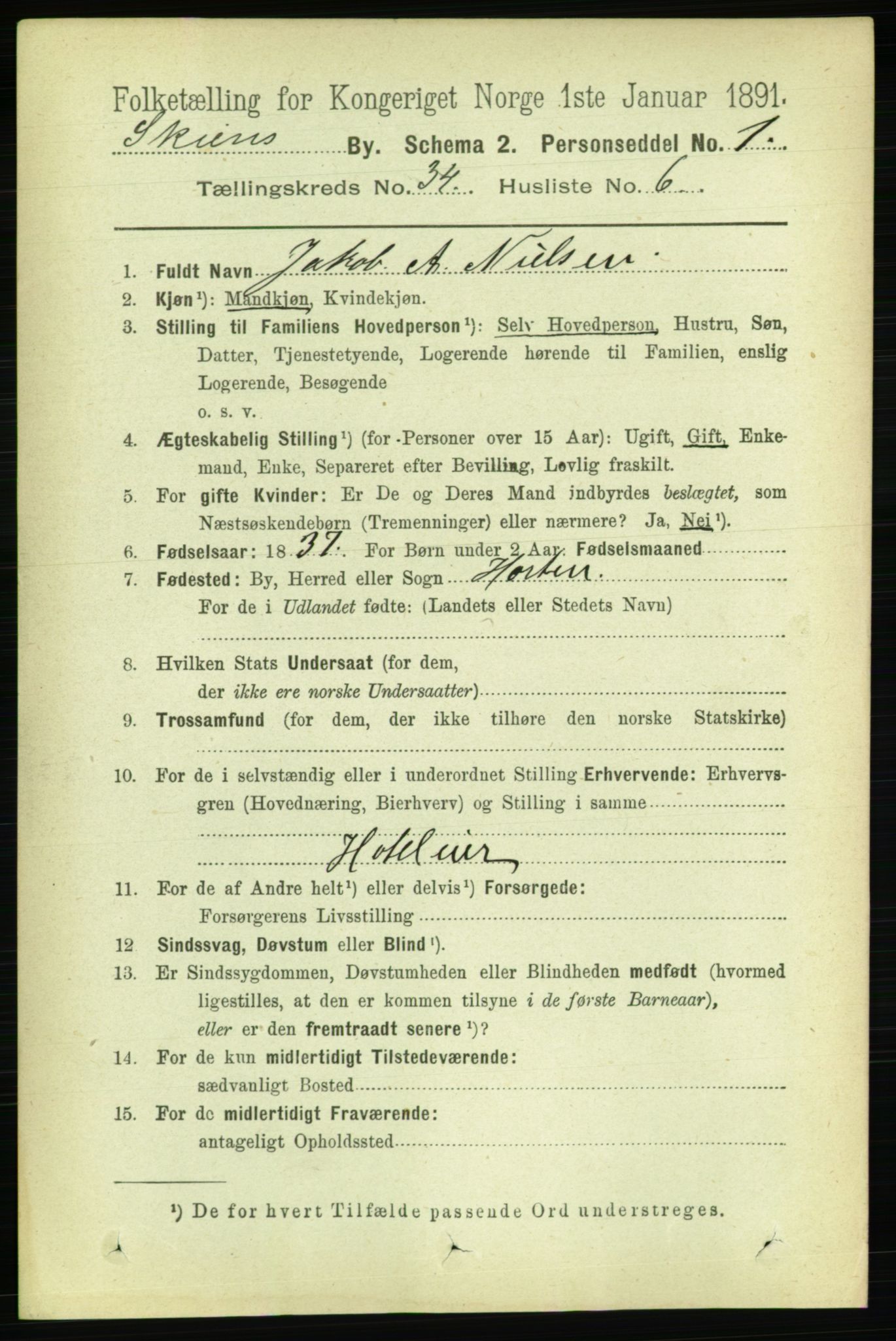 RA, 1891 census for 0806 Skien, 1891, p. 7777