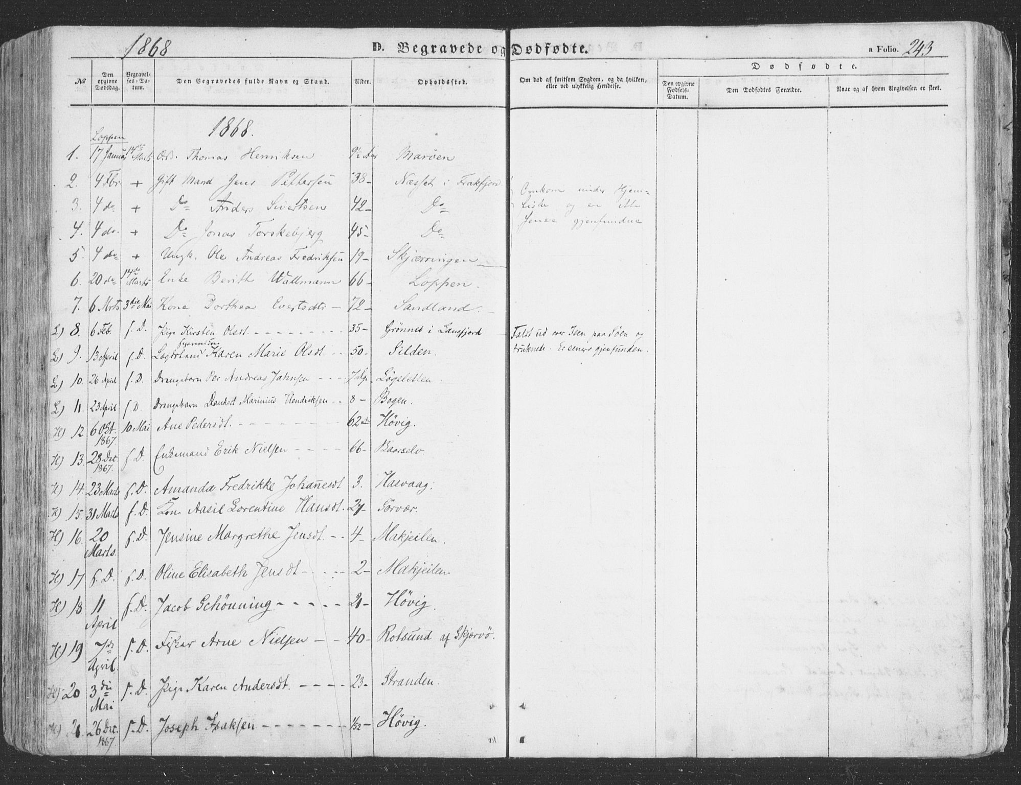 Loppa sokneprestkontor, SATØ/S-1339/H/Ha/L0004kirke: Parish register (official) no. 4, 1849-1868, p. 243