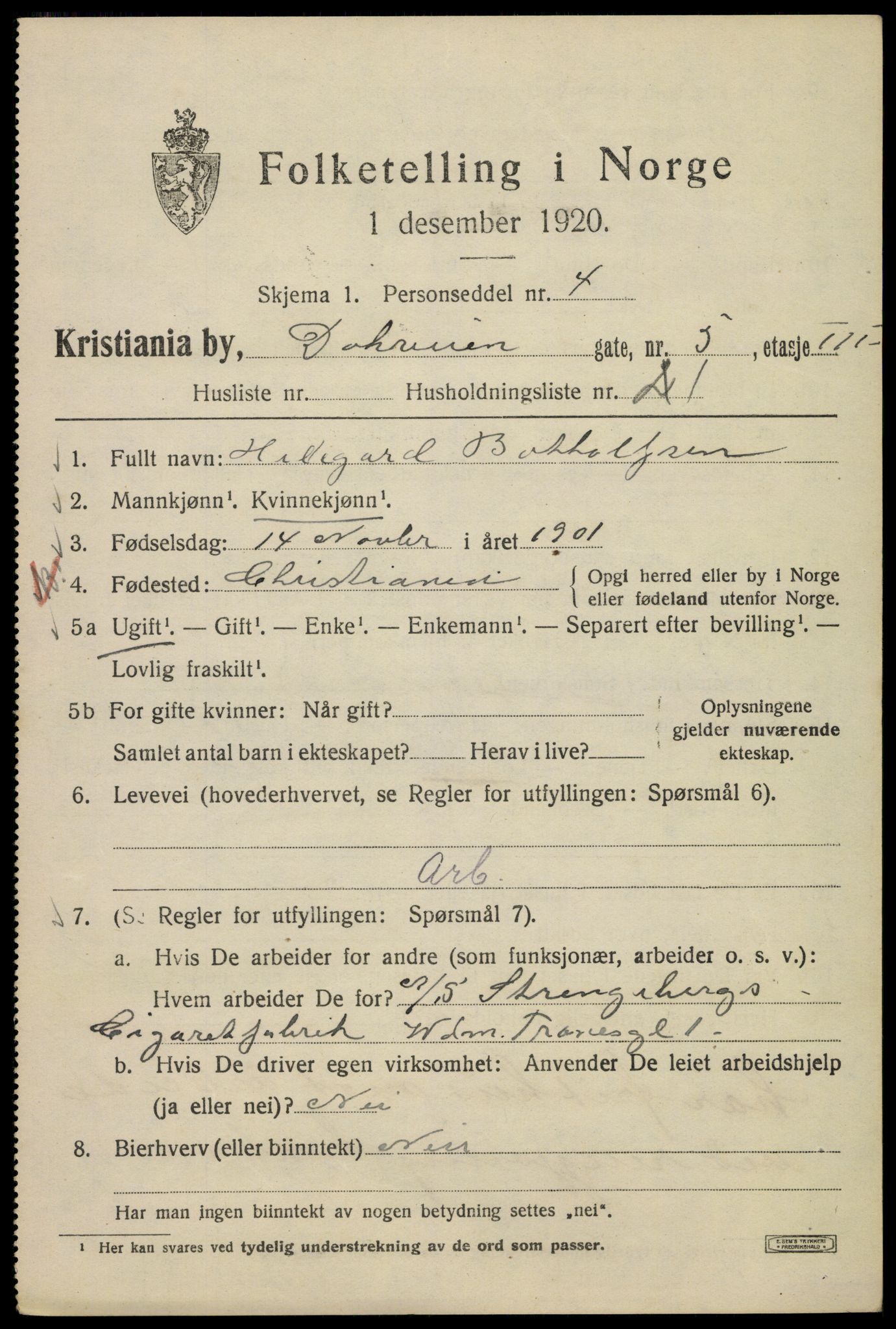 SAO, 1920 census for Kristiania, 1920, p. 199437