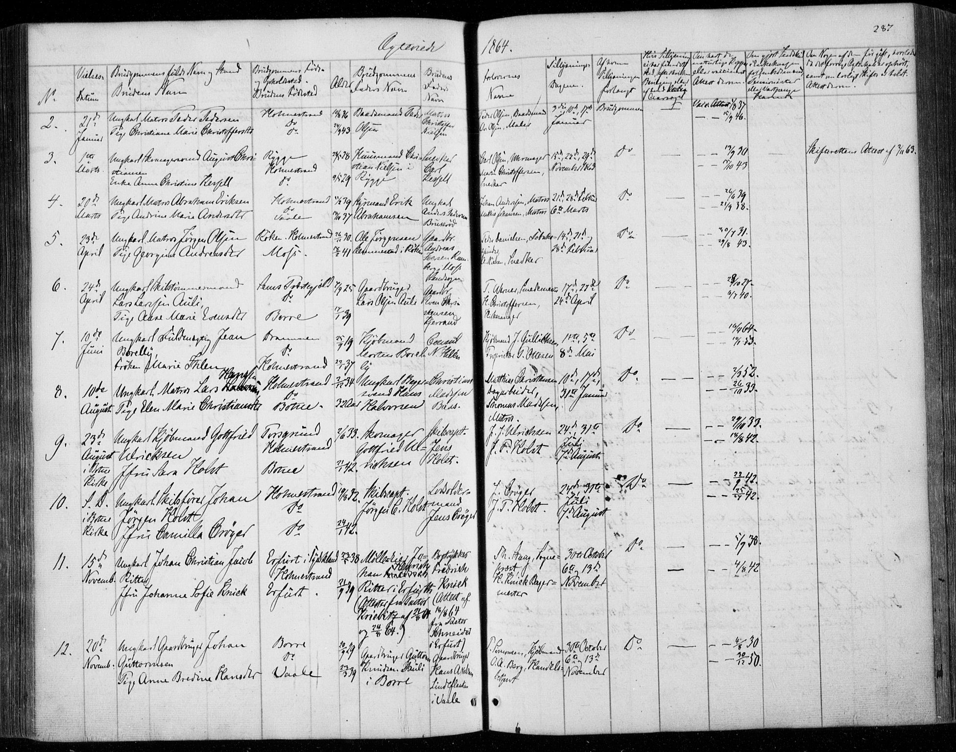 Holmestrand kirkebøker, AV/SAKO-A-346/F/Fa/L0002: Parish register (official) no. 2, 1840-1866, p. 287