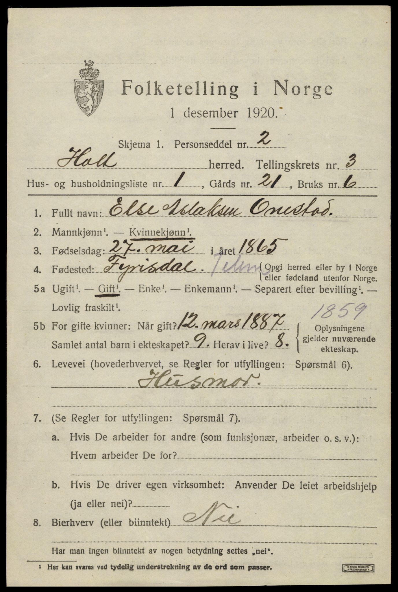 SAK, 1920 census for Holt, 1920, p. 2370