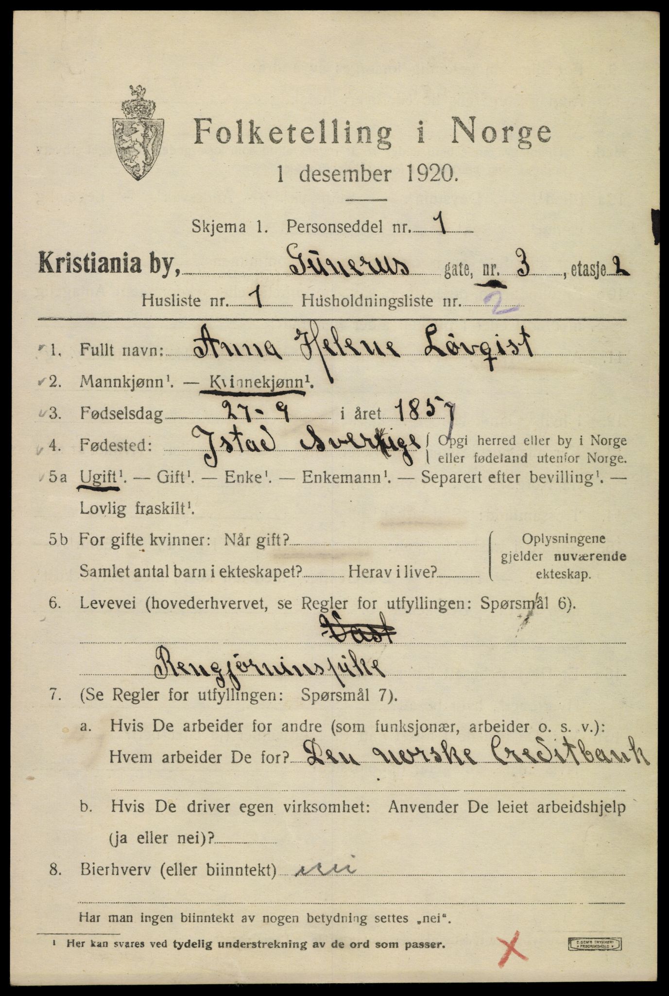 SAO, 1920 census for Kristiania, 1920, p. 261069