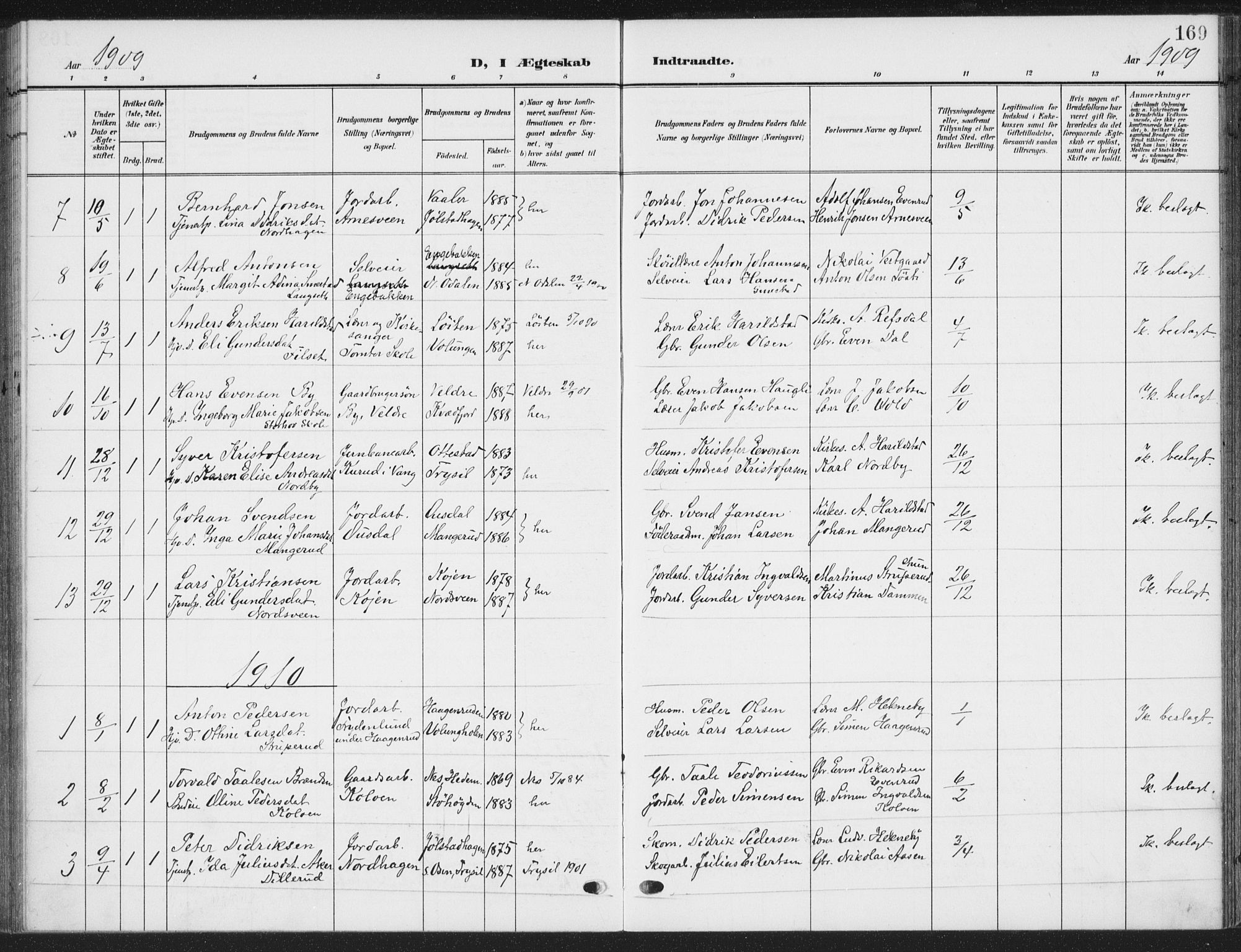 Romedal prestekontor, AV/SAH-PREST-004/K/L0009: Parish register (official) no. 9, 1906-1929, p. 169