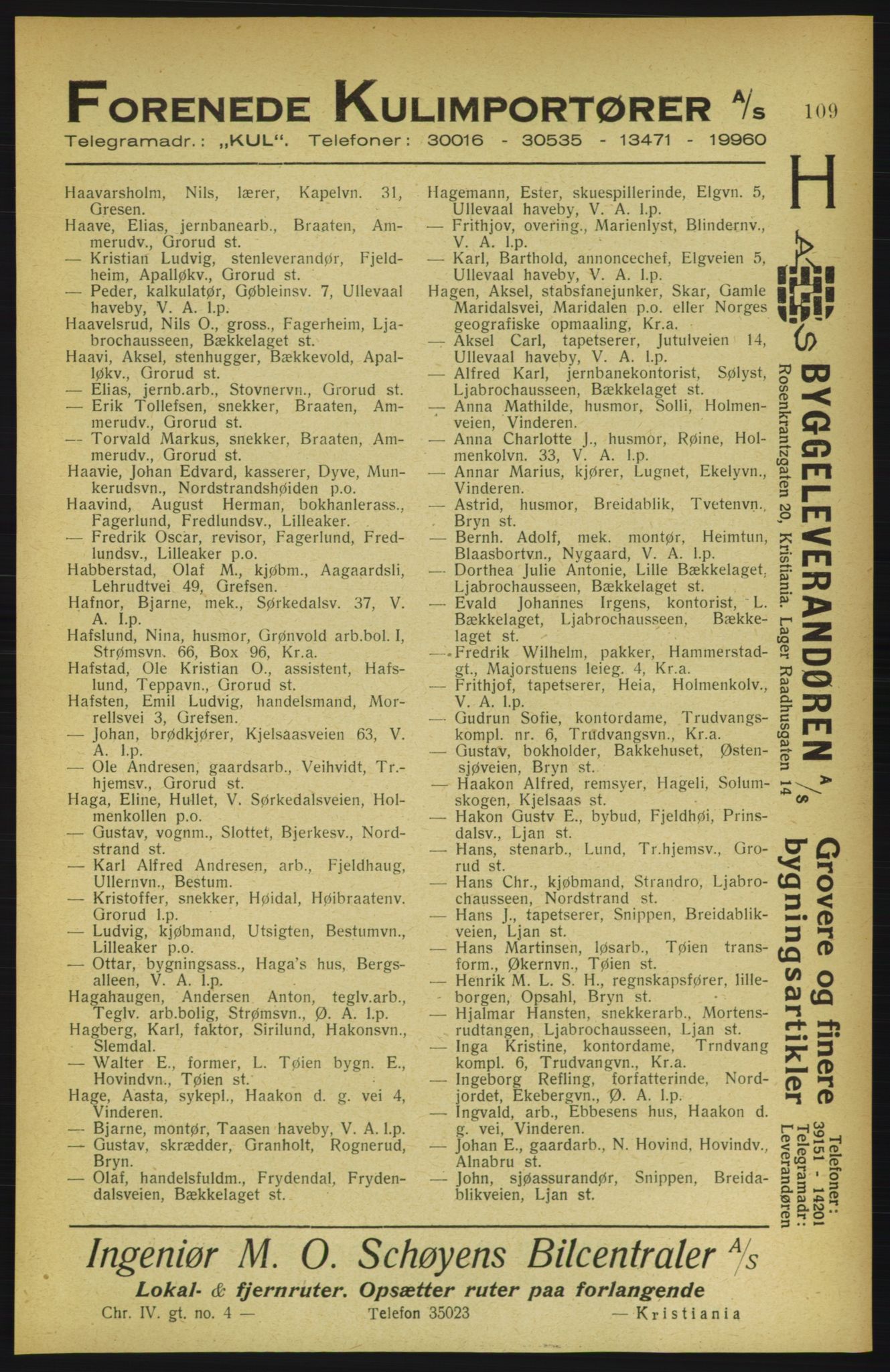 Aker adressebok/adressekalender, PUBL/001/A/002: Akers adressekalender, 1922, p. 109