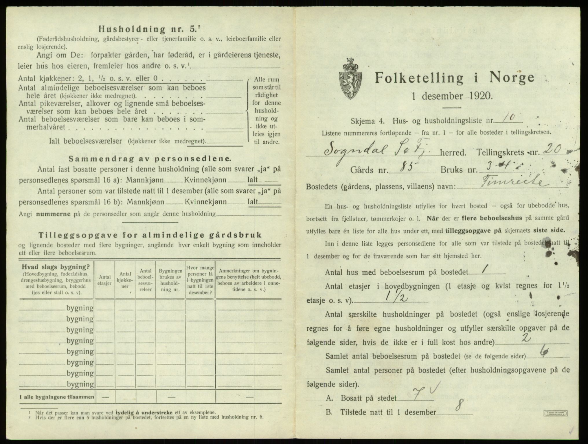 SAB, 1920 census for Sogndal, 1920, p. 1120