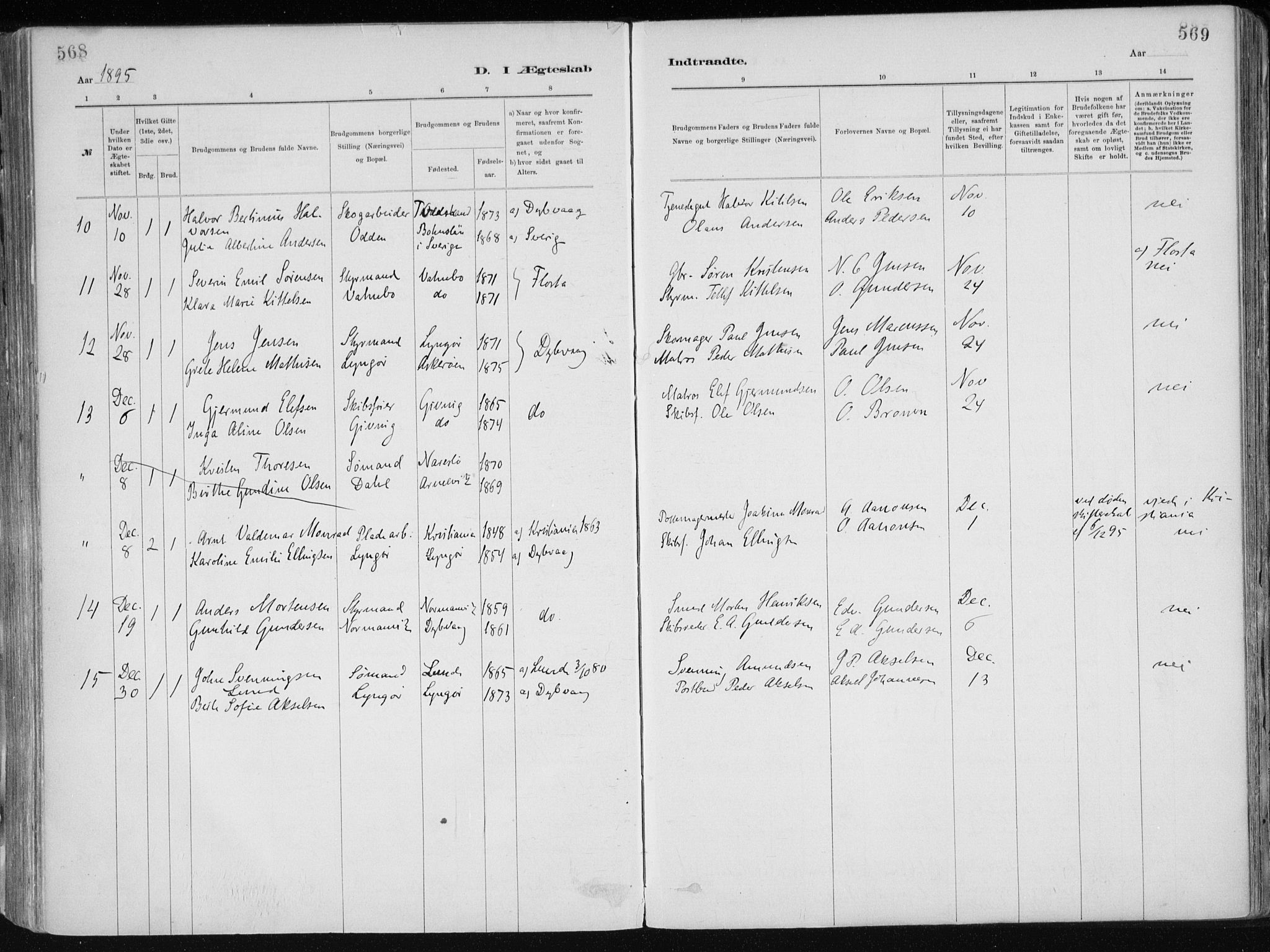 Dypvåg sokneprestkontor, SAK/1111-0007/F/Fa/Faa/L0008: Parish register (official) no. A 8, 1885-1906, p. 568-569