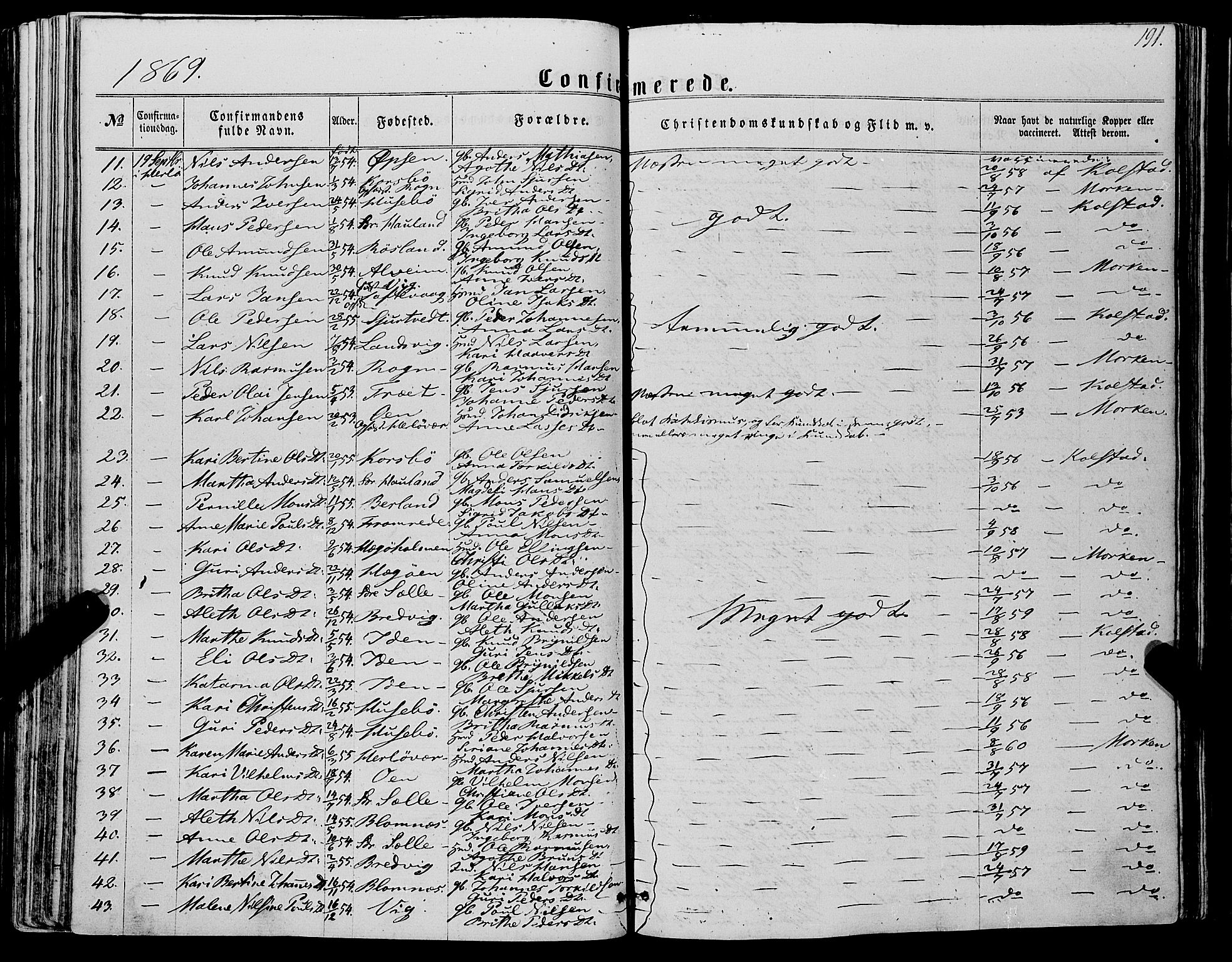 Manger sokneprestembete, AV/SAB-A-76801/H/Haa: Parish register (official) no. A 7, 1860-1870, p. 191