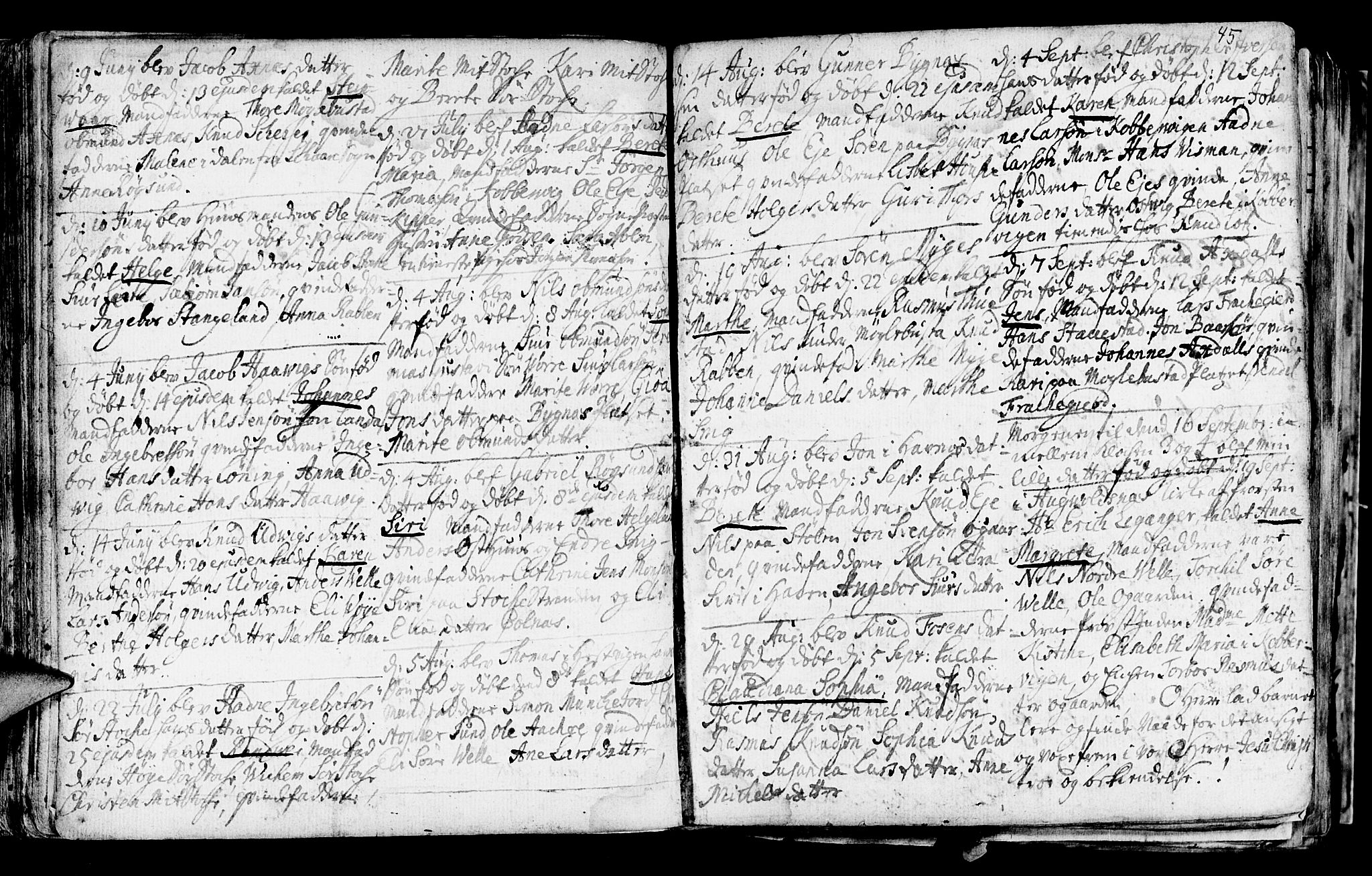 Avaldsnes sokneprestkontor, SAST/A -101851/H/Ha/Haa/L0001: Parish register (official) no. A 1, 1711-1764, p. 45