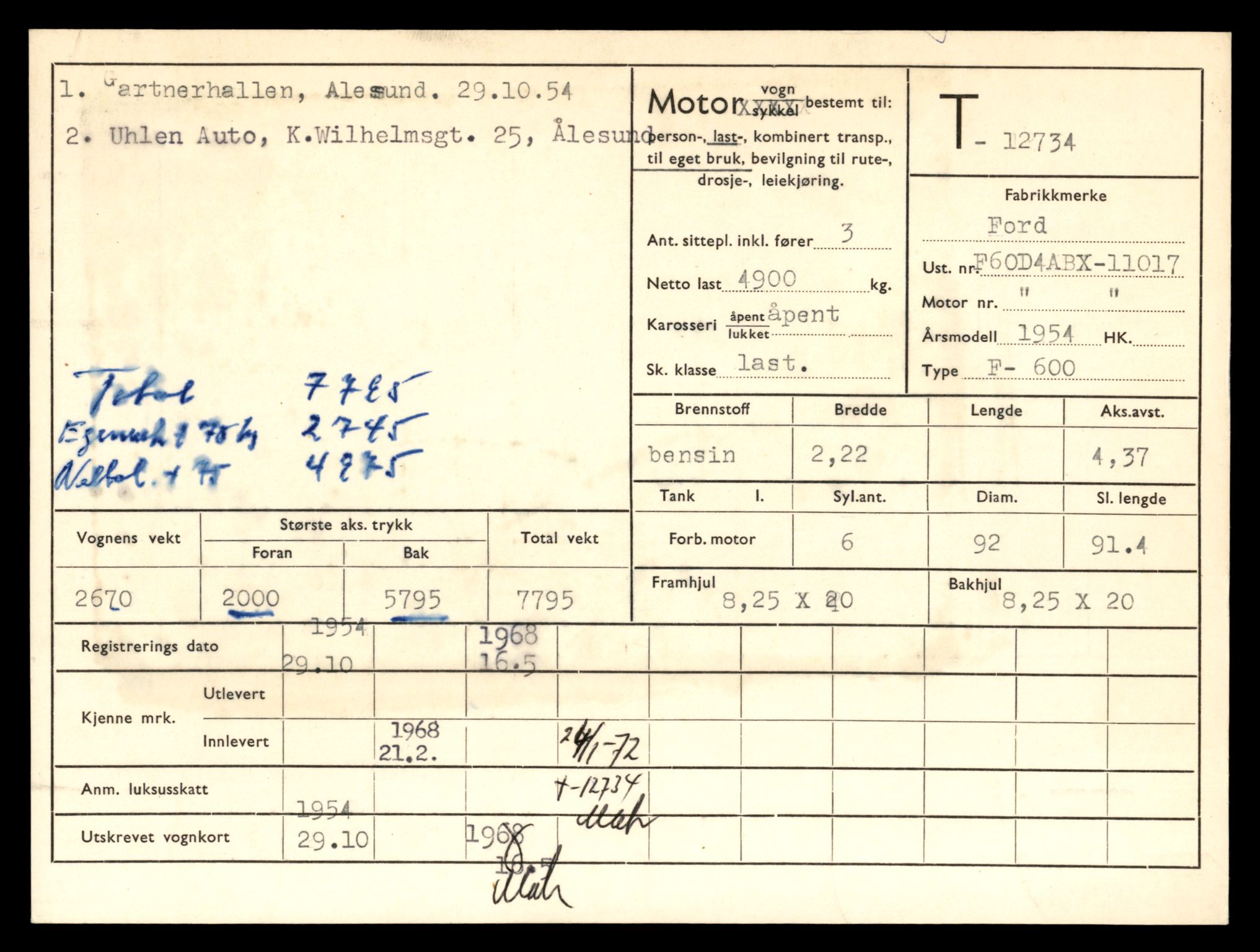 Møre og Romsdal vegkontor - Ålesund trafikkstasjon, AV/SAT-A-4099/F/Fe/L0035: Registreringskort for kjøretøy T 12653 - T 12829, 1927-1998, p. 1530