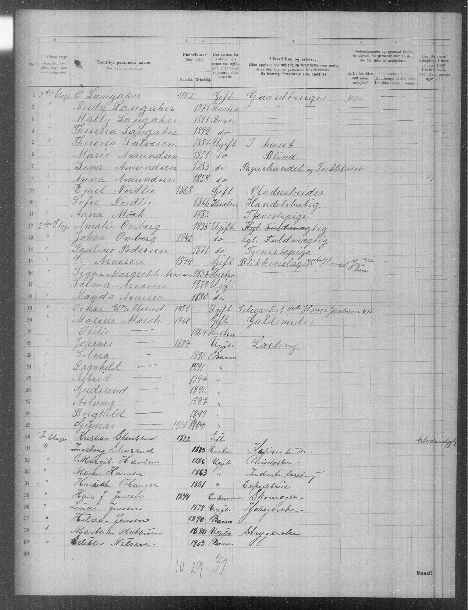 OBA, Municipal Census 1903 for Kristiania, 1903, p. 1180