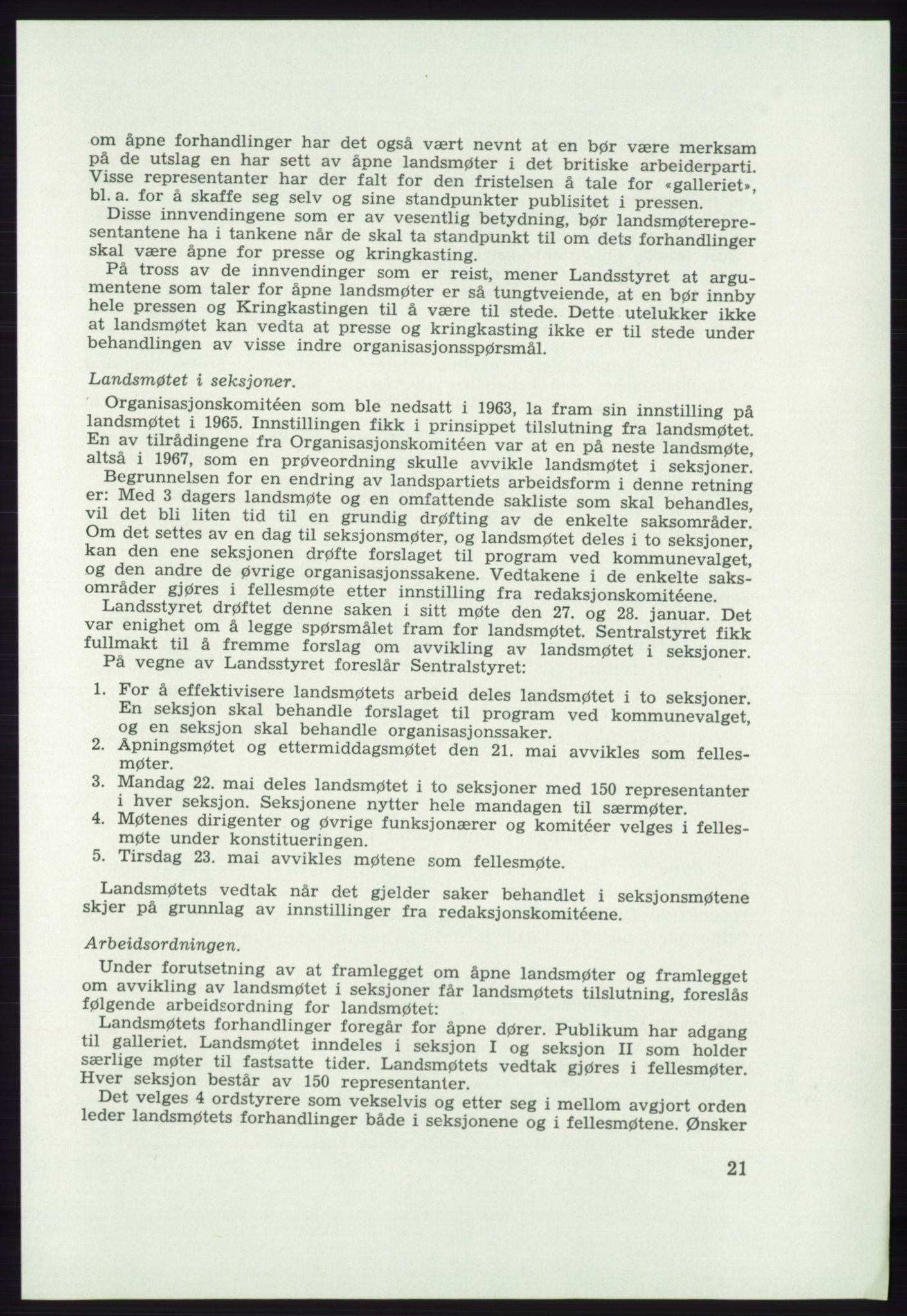 Det norske Arbeiderparti - publikasjoner, AAB/-/-/-: Protokoll over forhandlingene på det 41. ordinære landsmøte 21.-23. mai 1967 i Oslo, 1967, p. 21