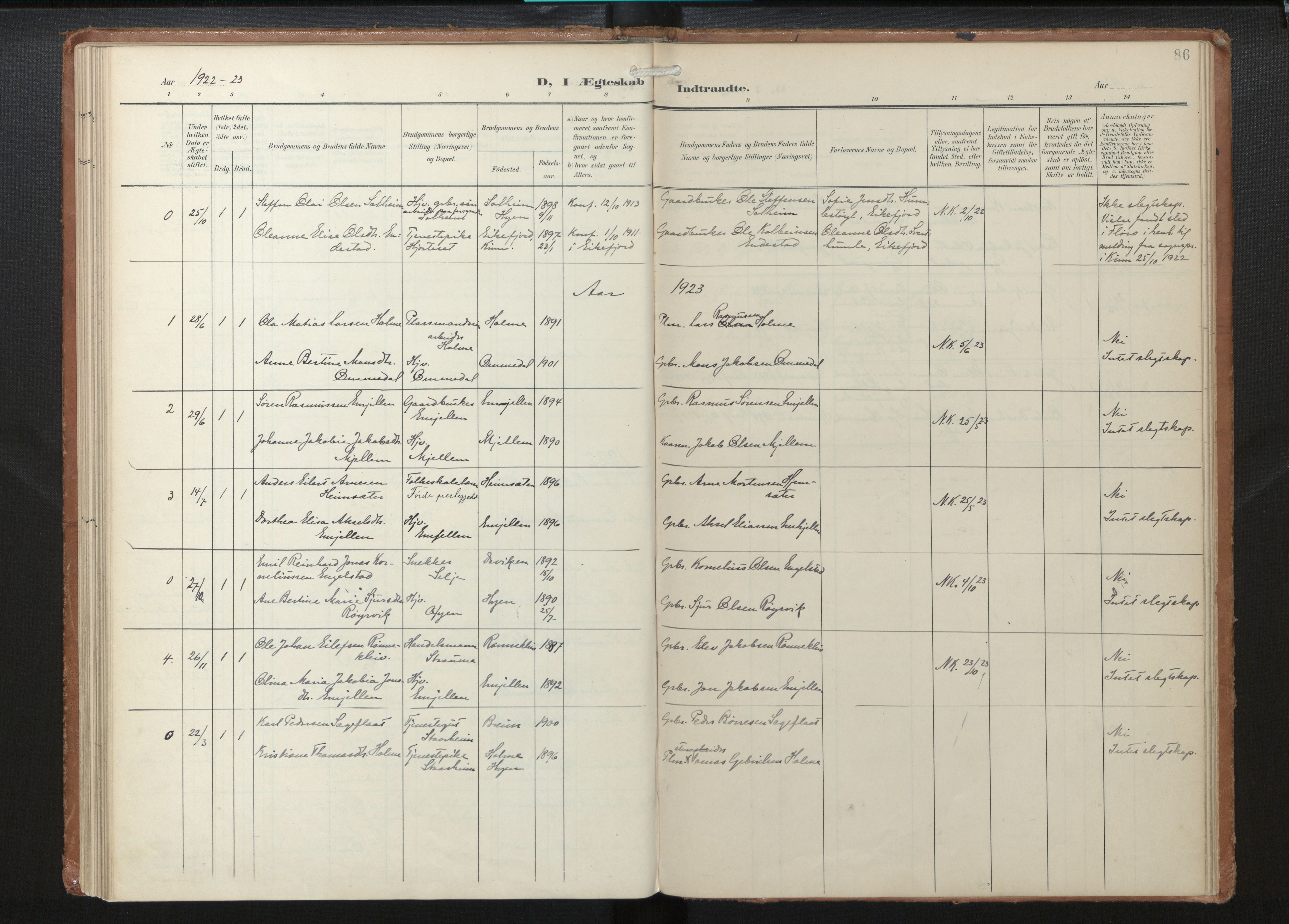 Gloppen sokneprestembete, AV/SAB-A-80101/H/Haa/Haae/L0002: Parish register (official) no. E 2, 1904-1925, p. 85b-86a