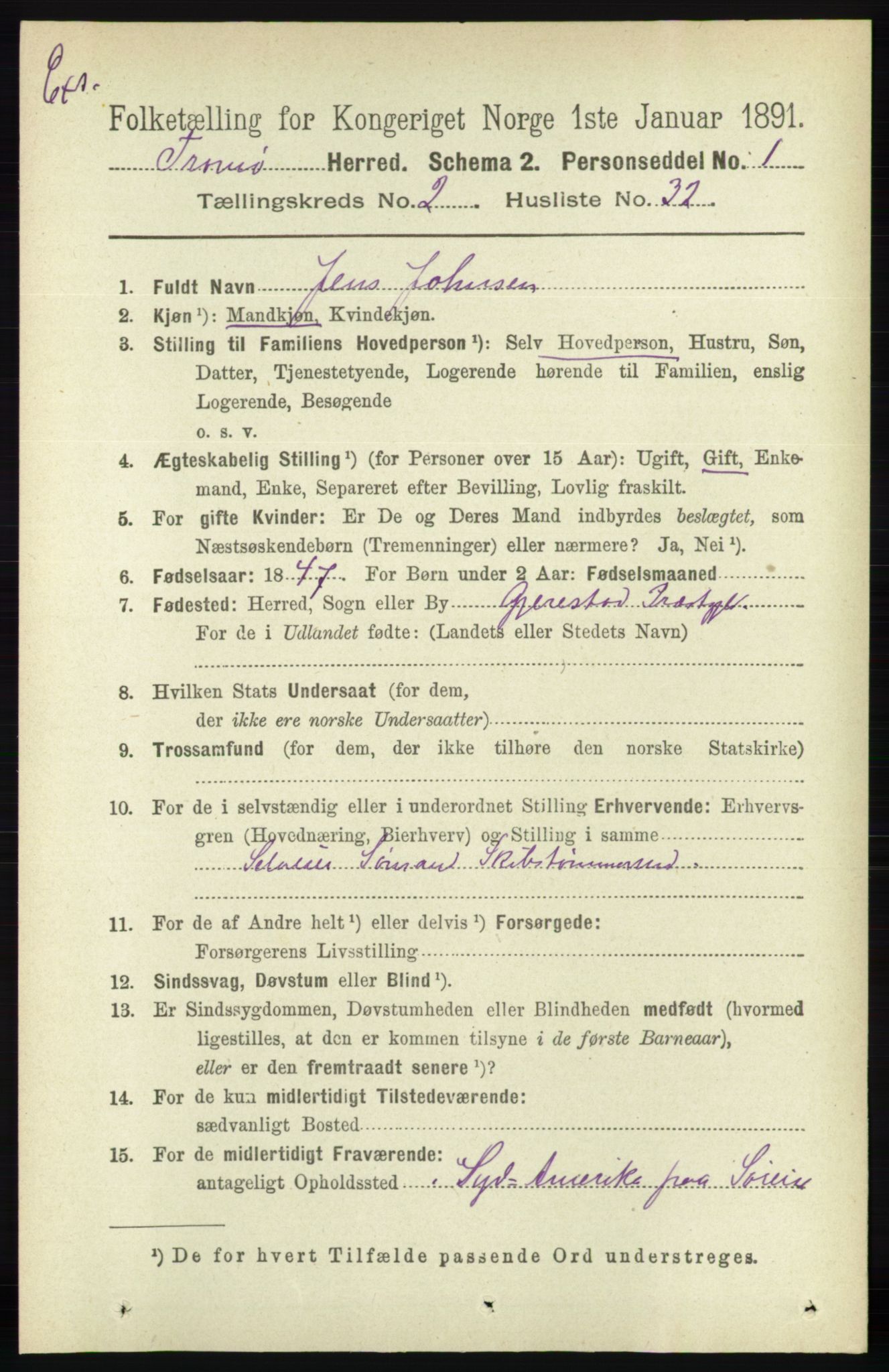 RA, Census 1891 for Nedenes amt: Gjenparter av personsedler for beslektede ektefeller, menn, 1891, p. 564