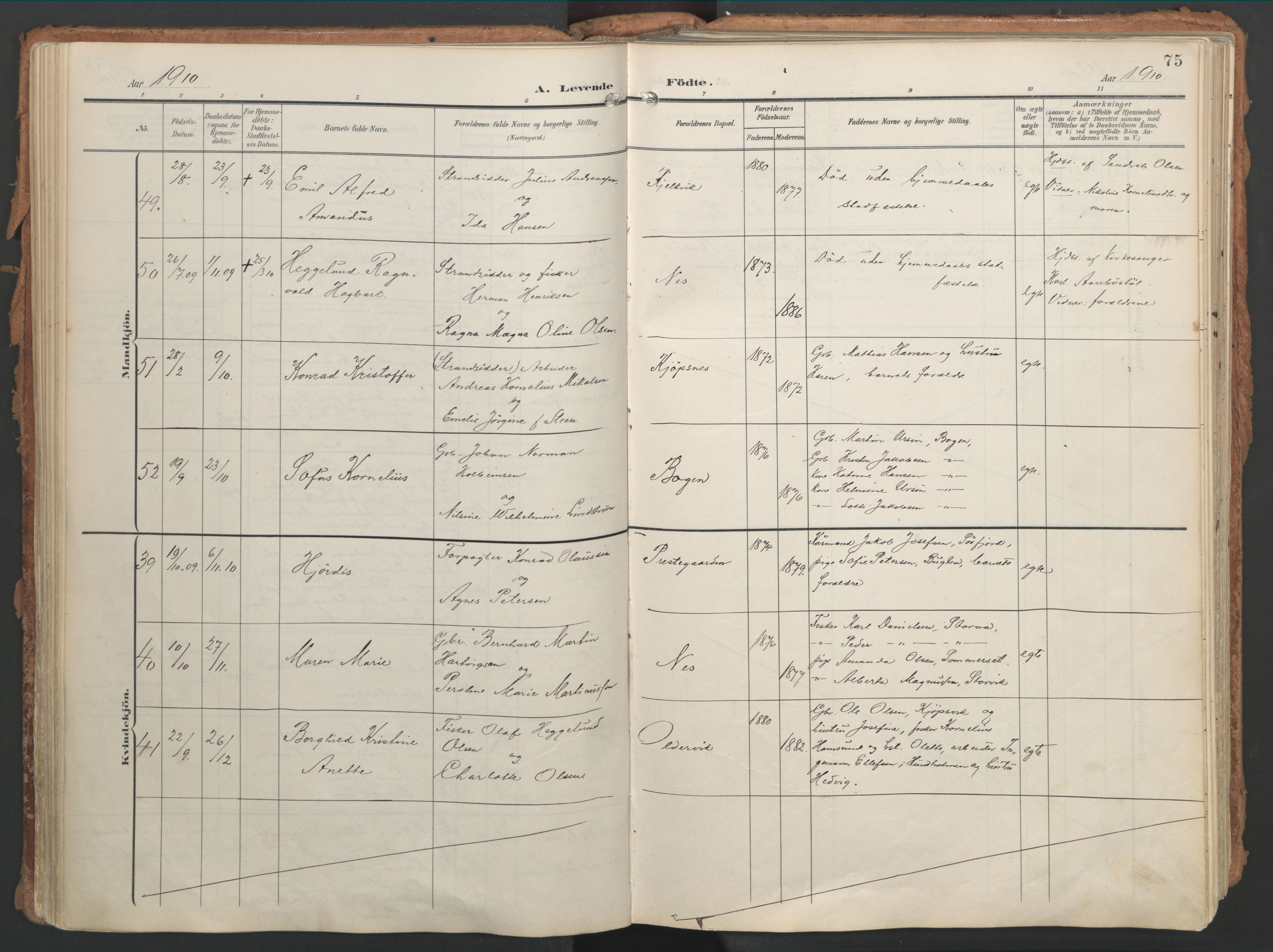 Ministerialprotokoller, klokkerbøker og fødselsregistre - Nordland, AV/SAT-A-1459/861/L0871: Parish register (official) no. 861A06, 1903-1916, p. 75