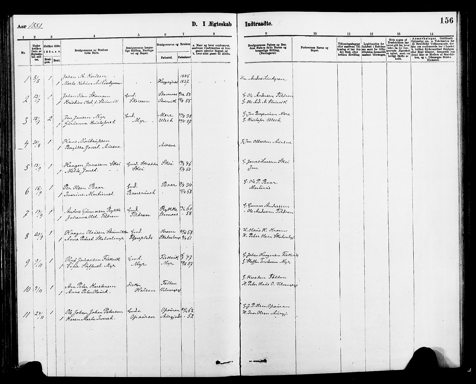 Ministerialprotokoller, klokkerbøker og fødselsregistre - Nord-Trøndelag, AV/SAT-A-1458/712/L0103: Parish register (copy) no. 712C01, 1878-1917, p. 156