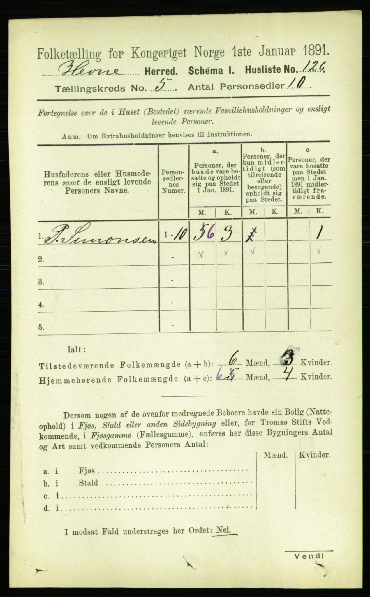 RA, 1891 census for 1612 Hemne, 1891, p. 2470