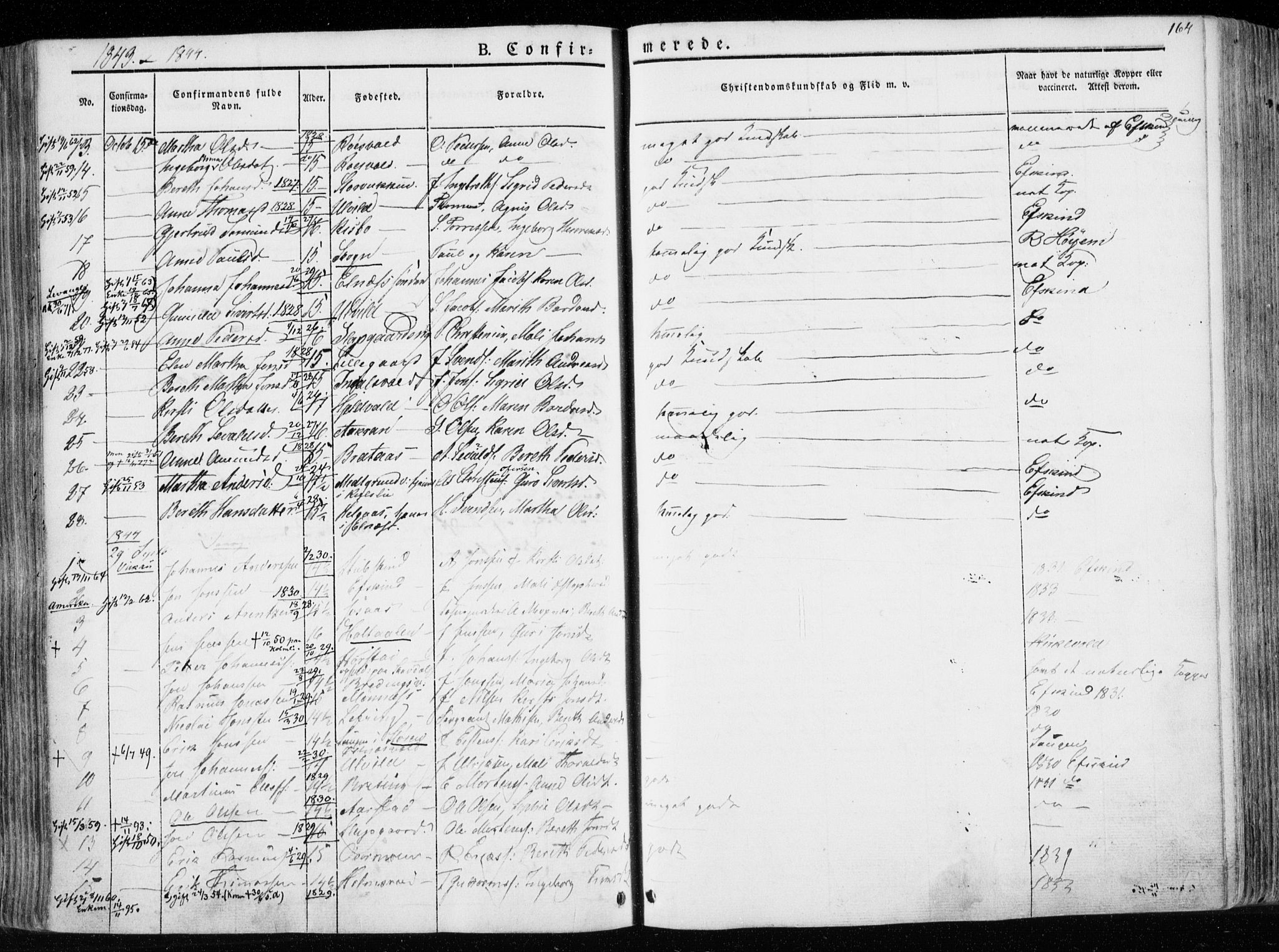 Ministerialprotokoller, klokkerbøker og fødselsregistre - Nord-Trøndelag, SAT/A-1458/723/L0239: Parish register (official) no. 723A08, 1841-1851, p. 164