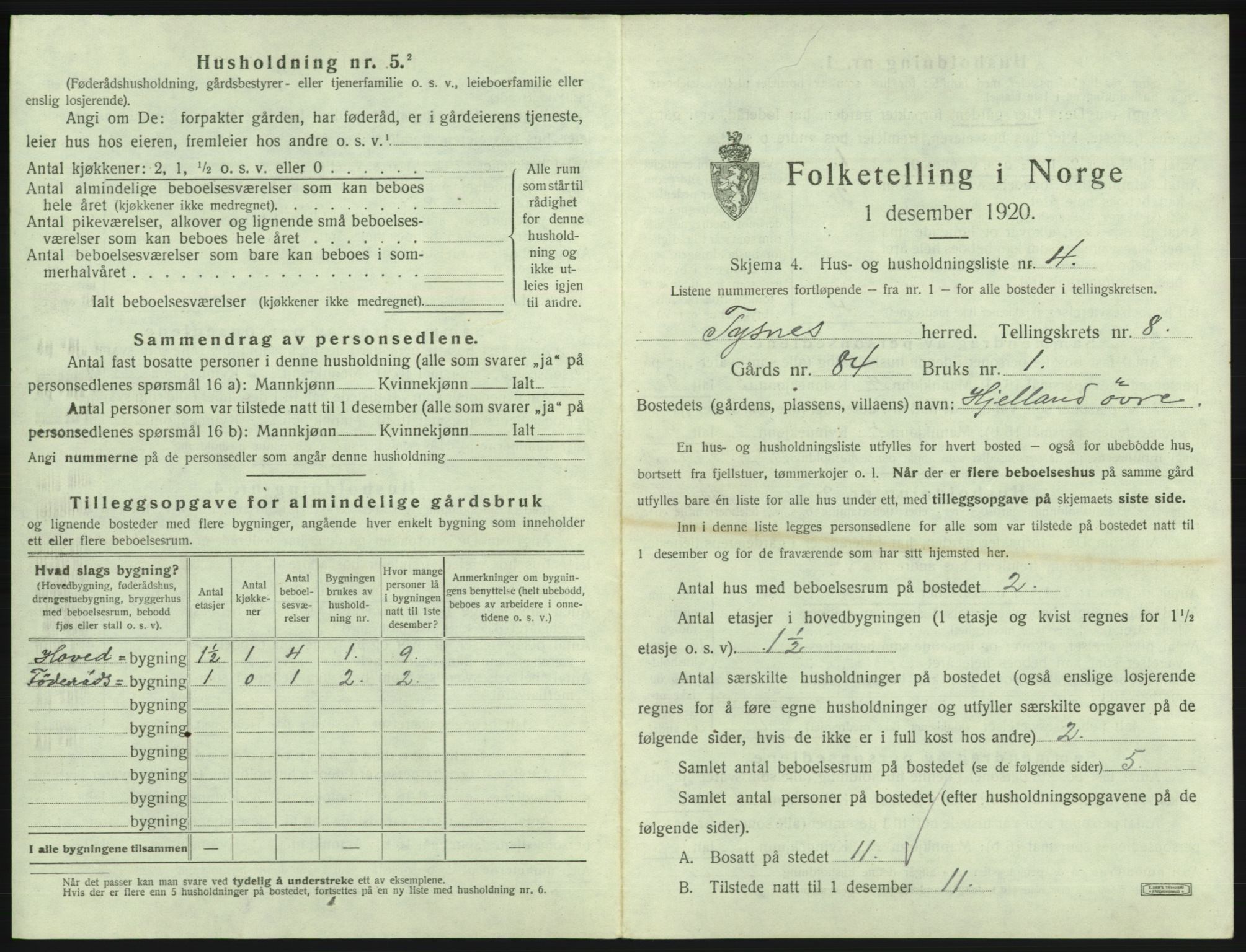 SAB, 1920 census for Tysnes, 1920, p. 677