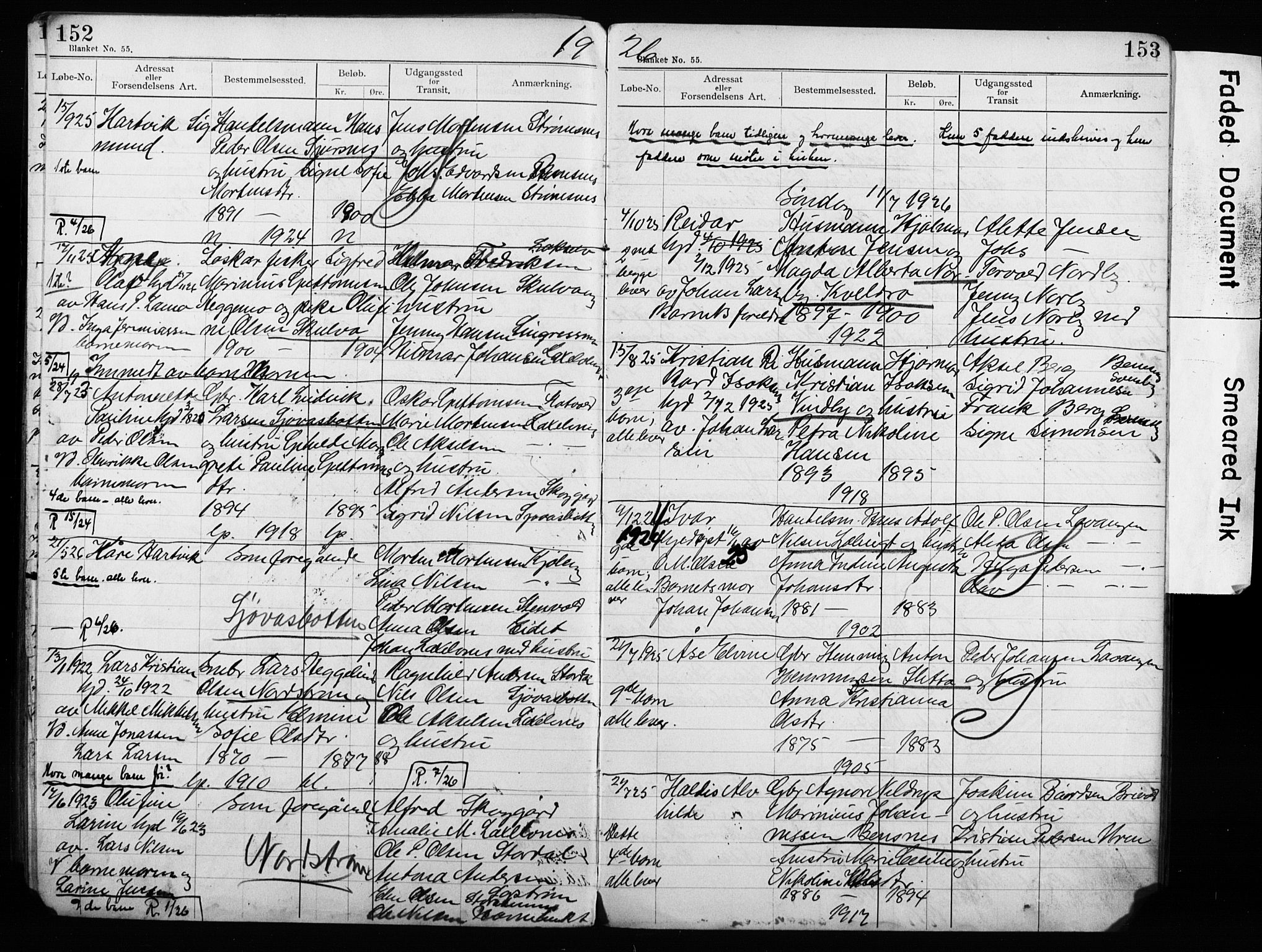 Lyngen sokneprestembete, AV/SATØ-S-1289/H/Ha/L0052/0002: Baptism register no. 52.2, 1915-1928, p. 152-153