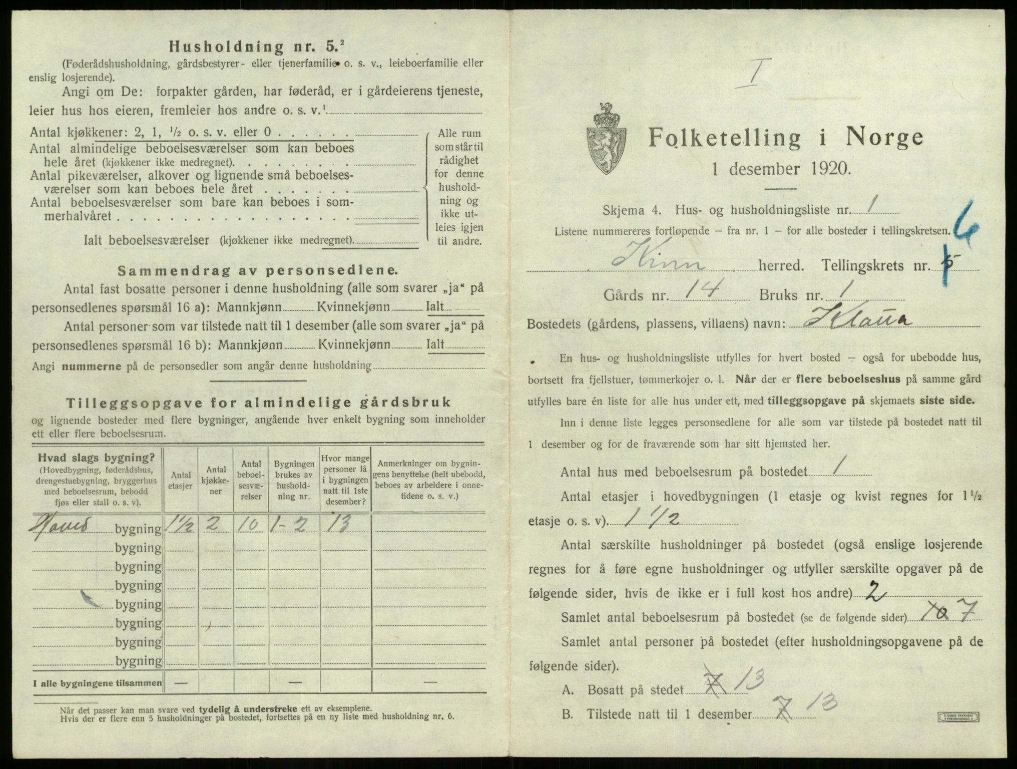 SAB, 1920 census for Kinn, 1920, p. 261