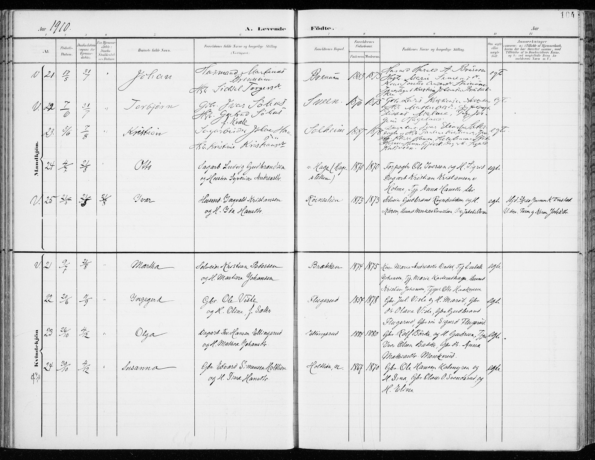 Fåberg prestekontor, AV/SAH-PREST-086/H/Ha/Haa/L0011: Parish register (official) no. 11, 1899-1913, p. 104