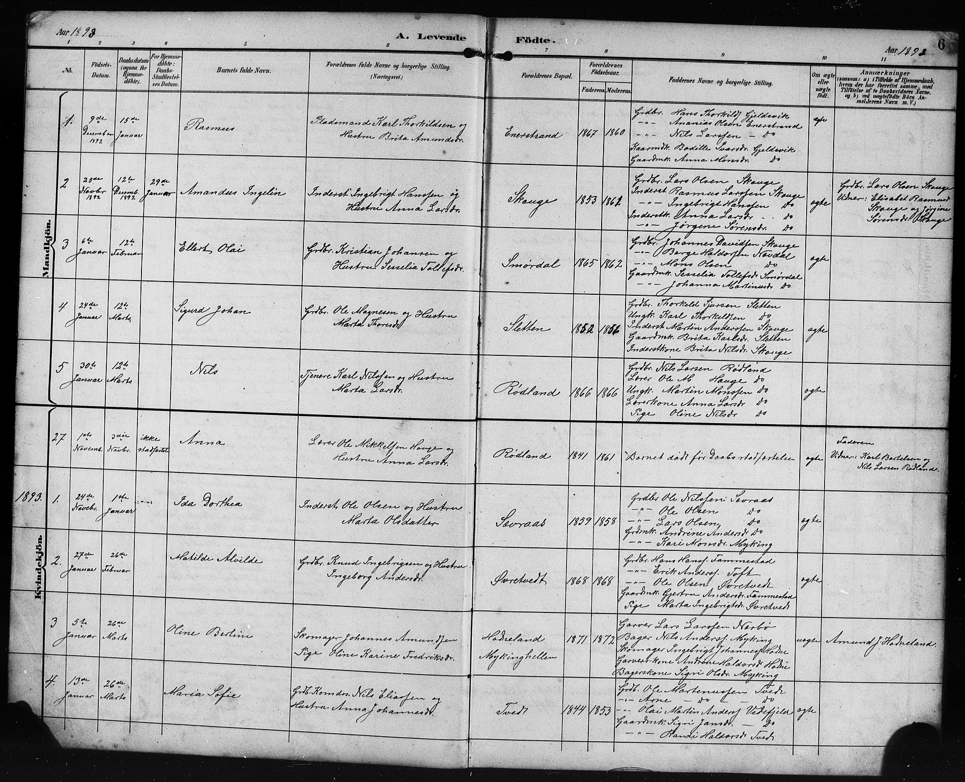 Lindås Sokneprestembete, AV/SAB-A-76701/H/Hab/Habe/L0003: Parish register (copy) no. E 3, 1892-1905, p. 6