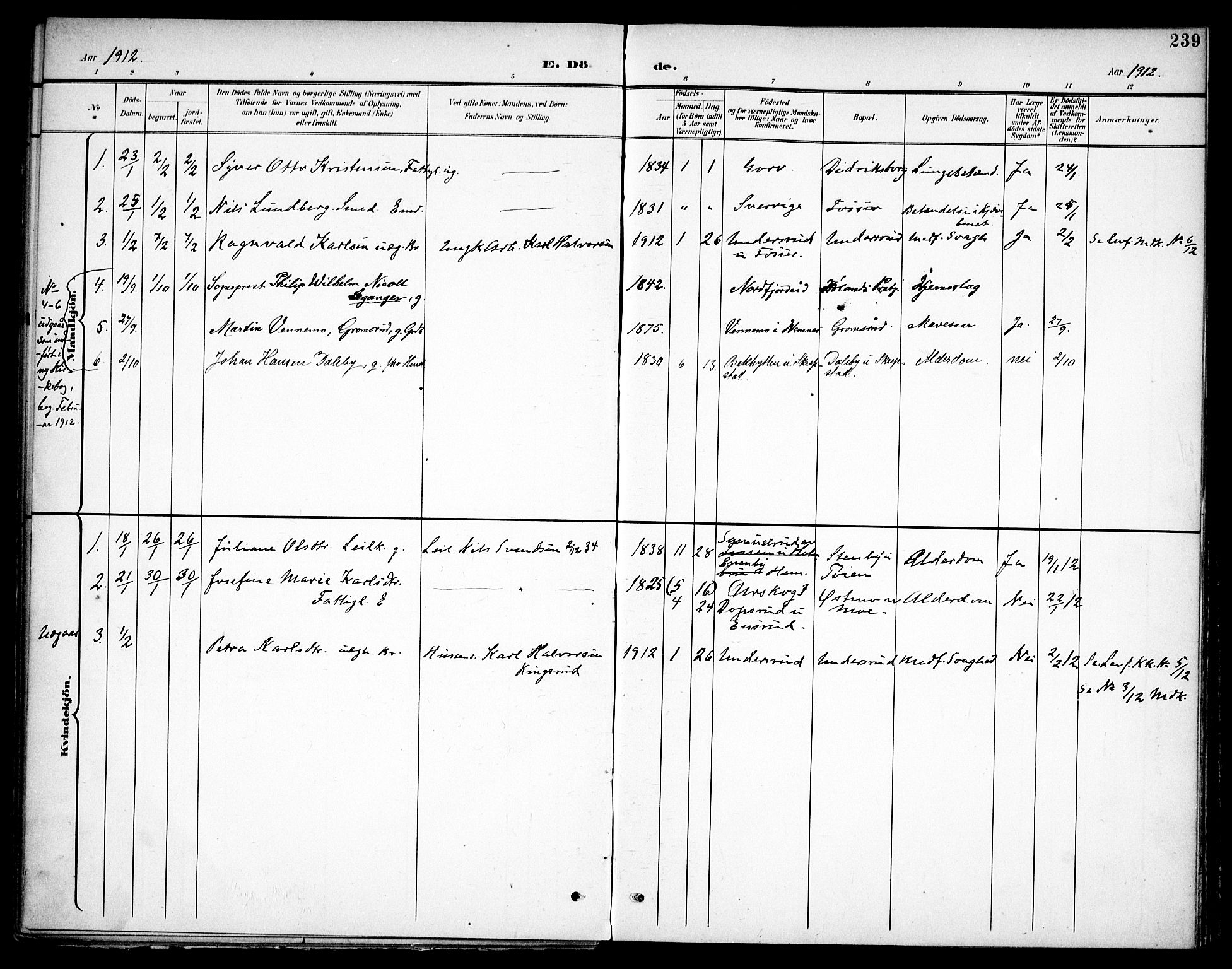 Høland prestekontor Kirkebøker, SAO/A-10346a/F/Fa/L0015: Parish register (official) no. I 15, 1897-1912, p. 239