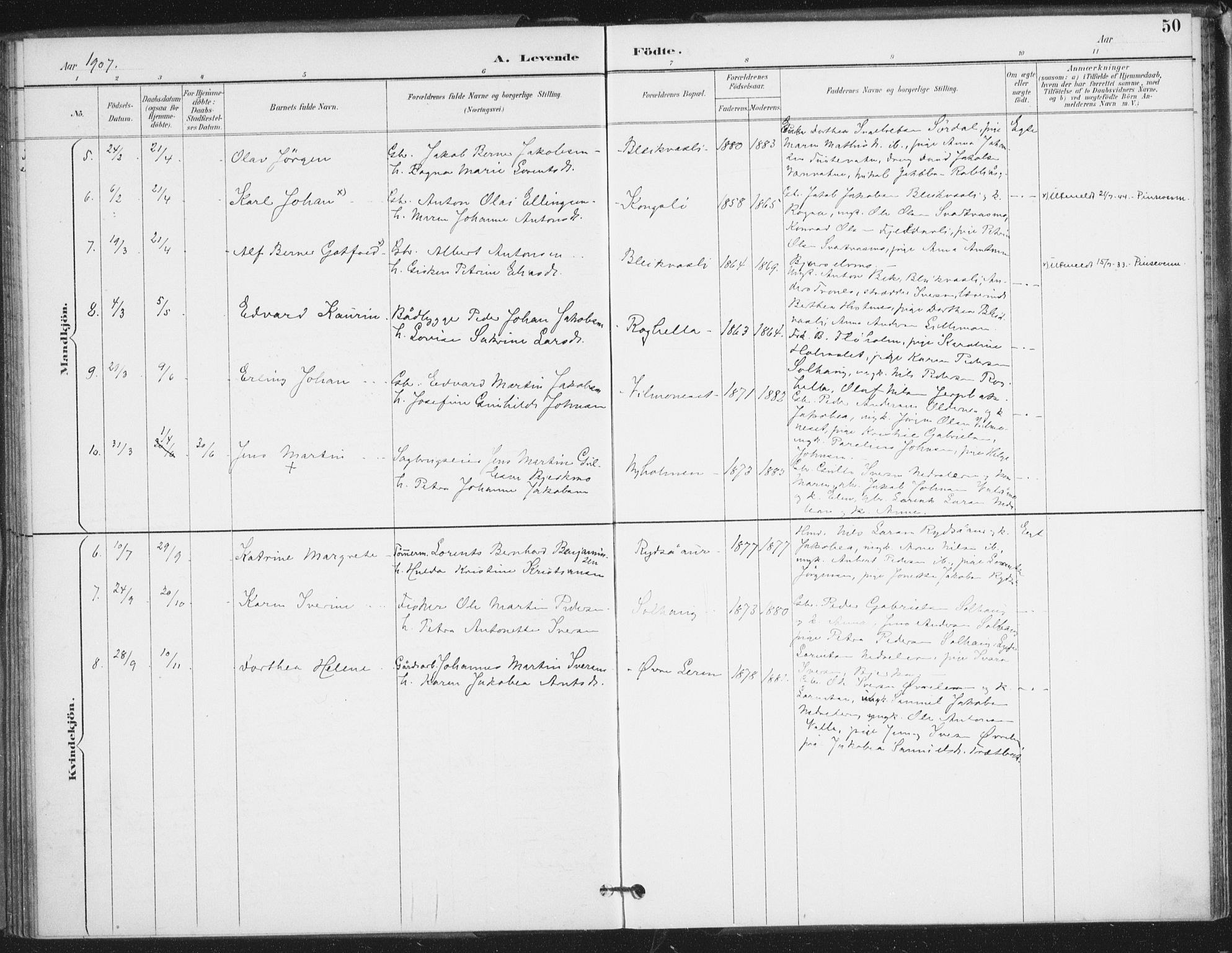 Ministerialprotokoller, klokkerbøker og fødselsregistre - Nordland, SAT/A-1459/826/L0380: Parish register (official) no. 826A03, 1891-1911, p. 50