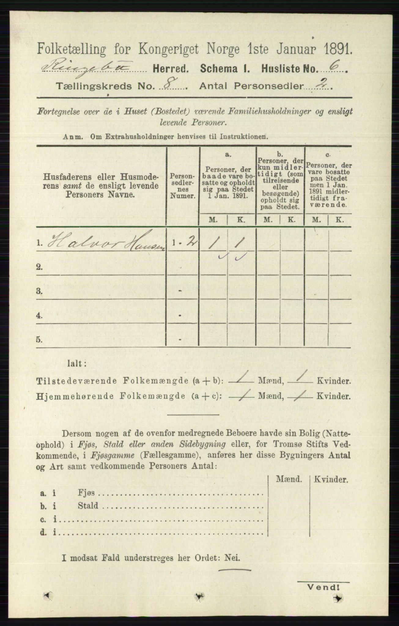 RA, 1891 census for 0520 Ringebu, 1891, p. 3586