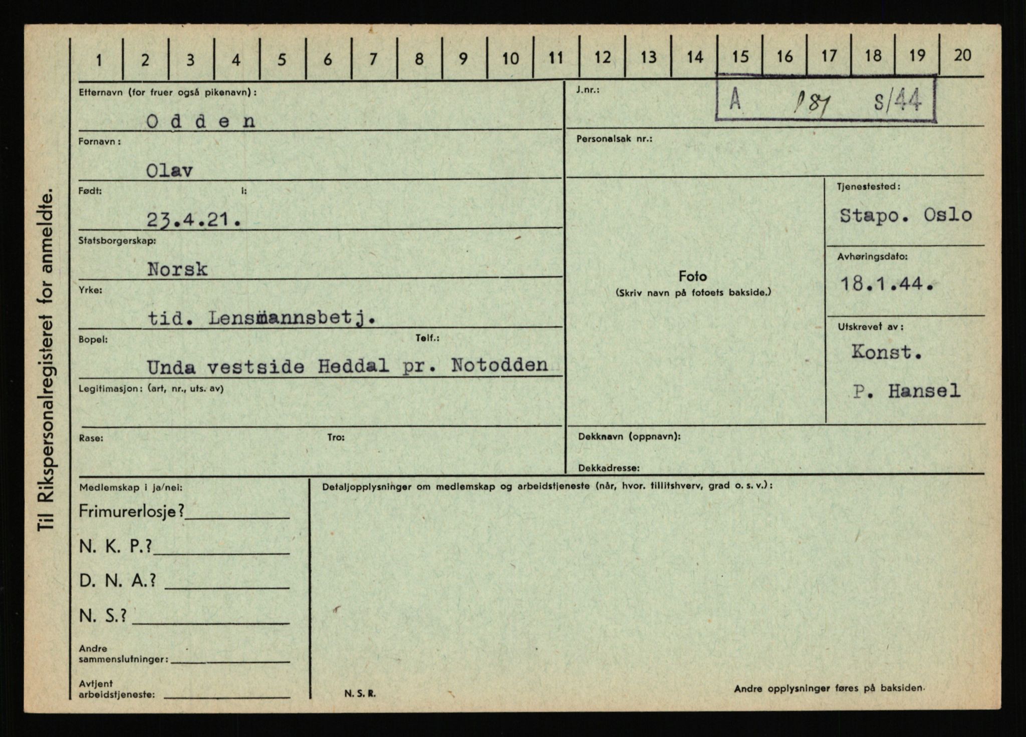 Statspolitiet - Hovedkontoret / Osloavdelingen, AV/RA-S-1329/C/Ca/L0012: Oanæs - Quistgaard	, 1943-1945, p. 42