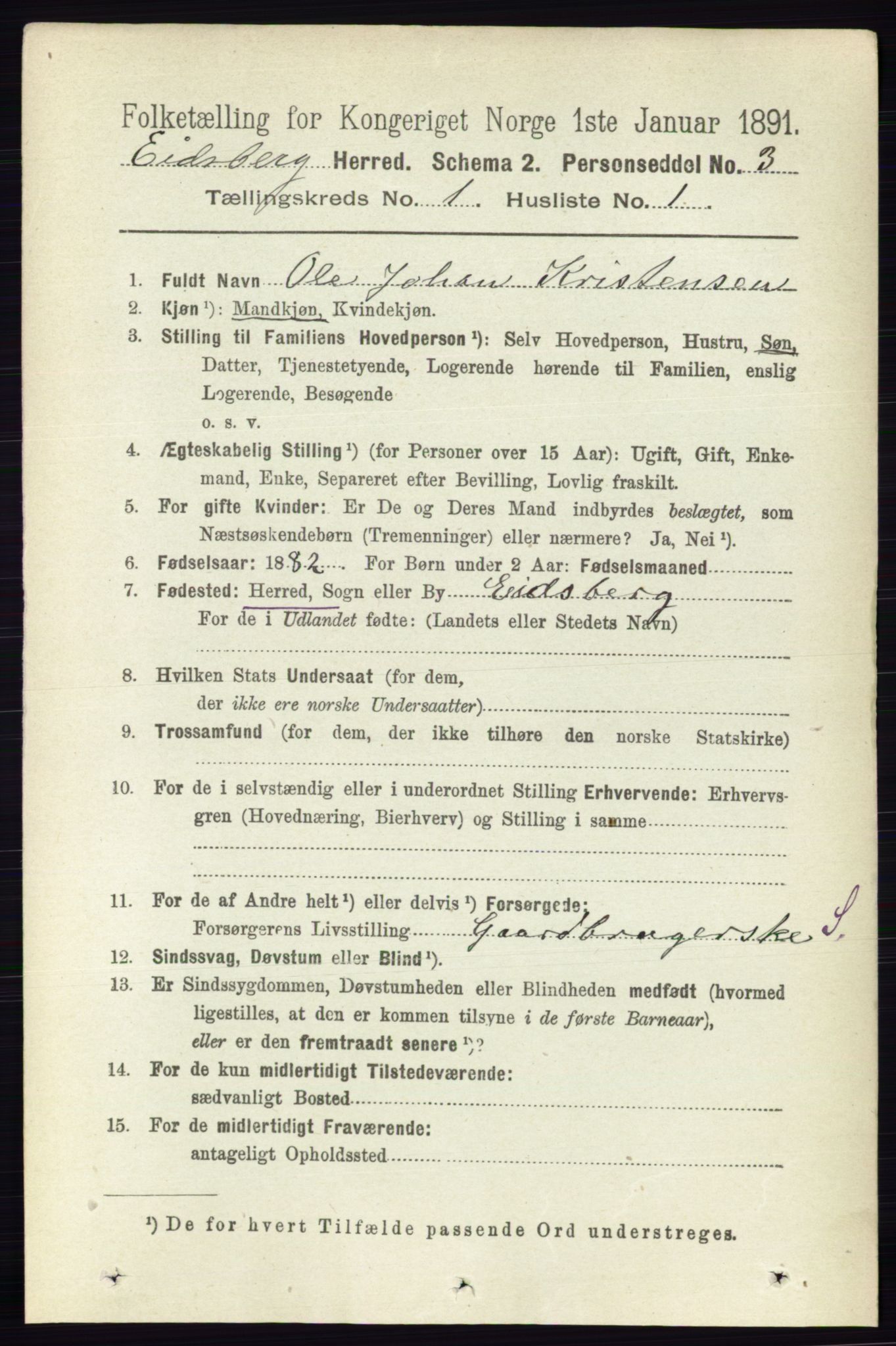 RA, 1891 census for 0125 Eidsberg, 1891, p. 141