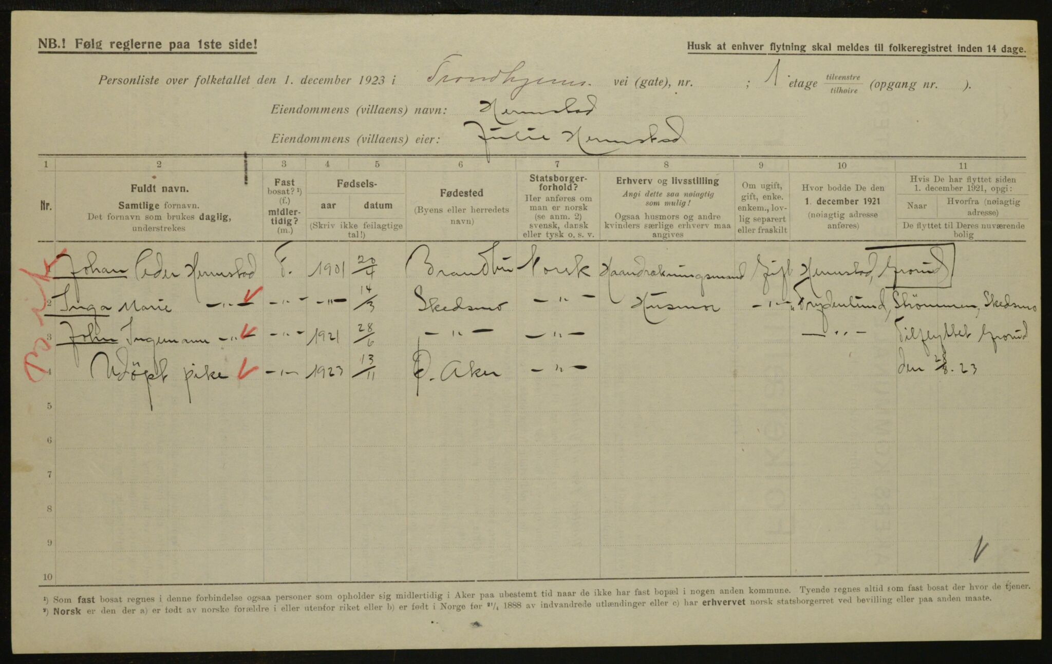 , Municipal Census 1923 for Aker, 1923, p. 33553