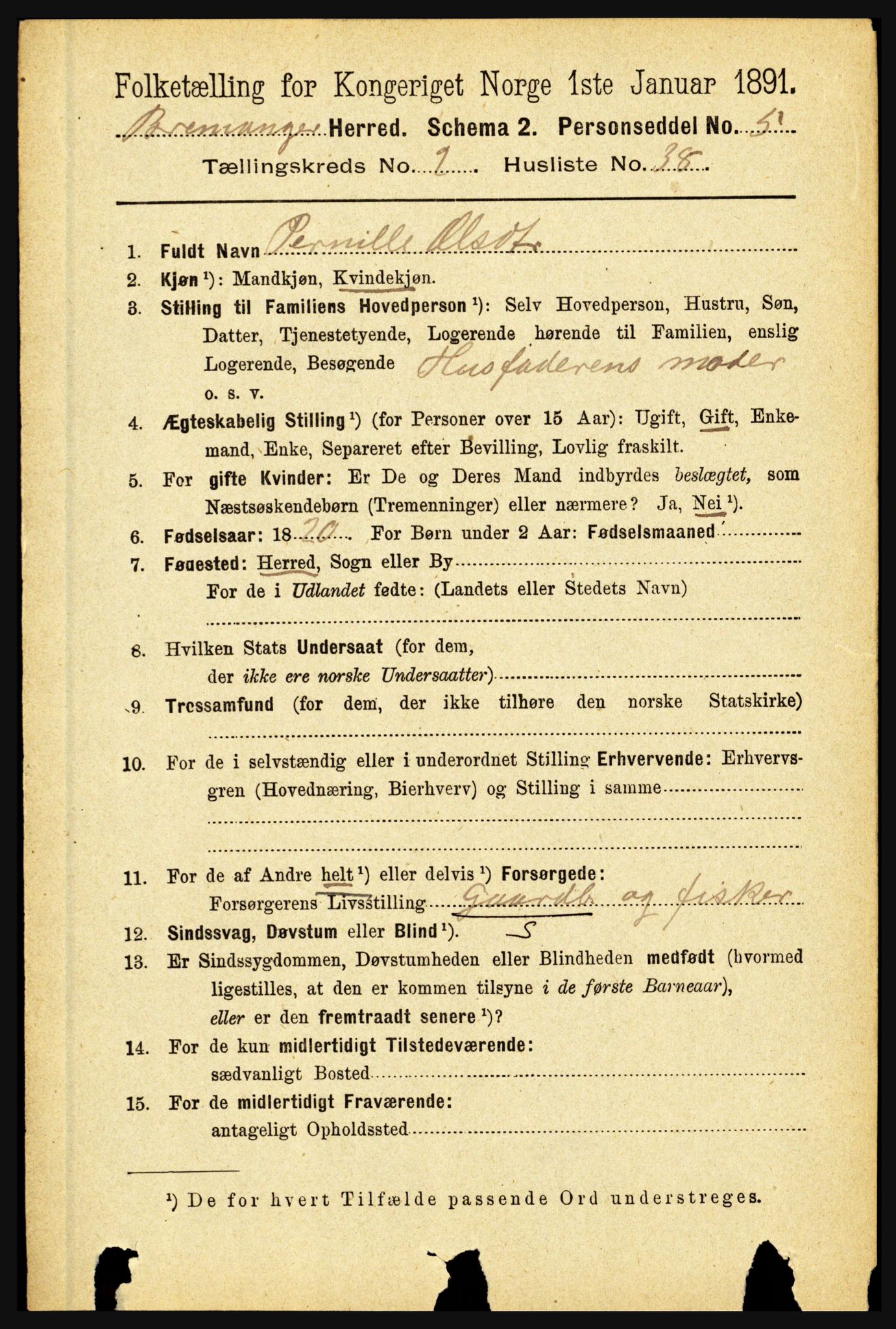 RA, 1891 census for 1438 Bremanger, 1891, p. 883