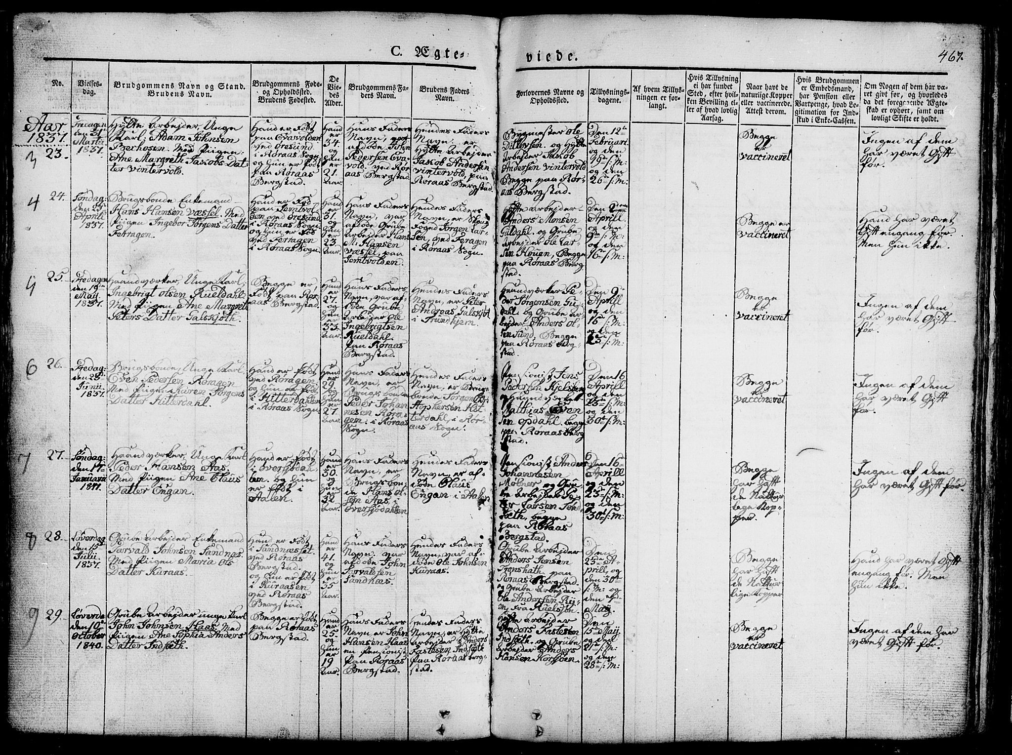 Ministerialprotokoller, klokkerbøker og fødselsregistre - Sør-Trøndelag, SAT/A-1456/681/L0939: Parish register (copy) no. 681C03, 1829-1855, p. 467