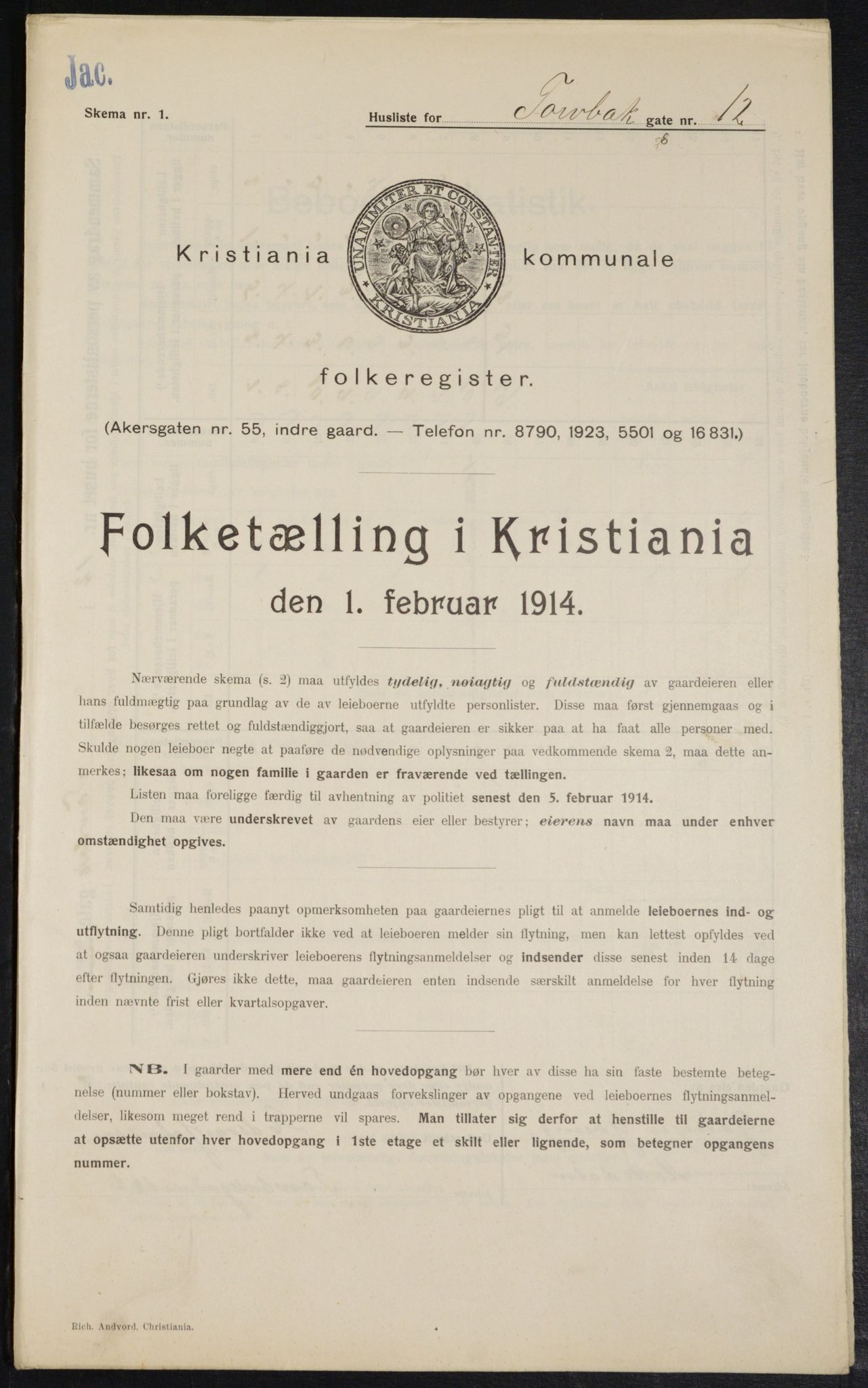 OBA, Municipal Census 1914 for Kristiania, 1914, p. 115944