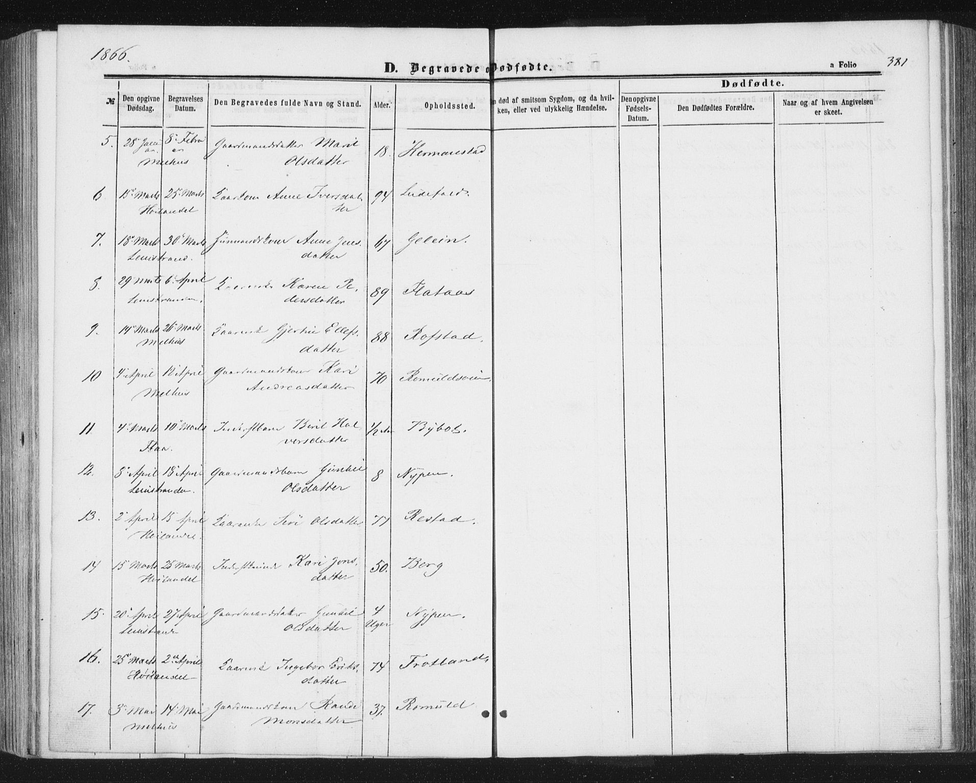 Ministerialprotokoller, klokkerbøker og fødselsregistre - Sør-Trøndelag, AV/SAT-A-1456/691/L1077: Parish register (official) no. 691A09, 1862-1873, p. 381