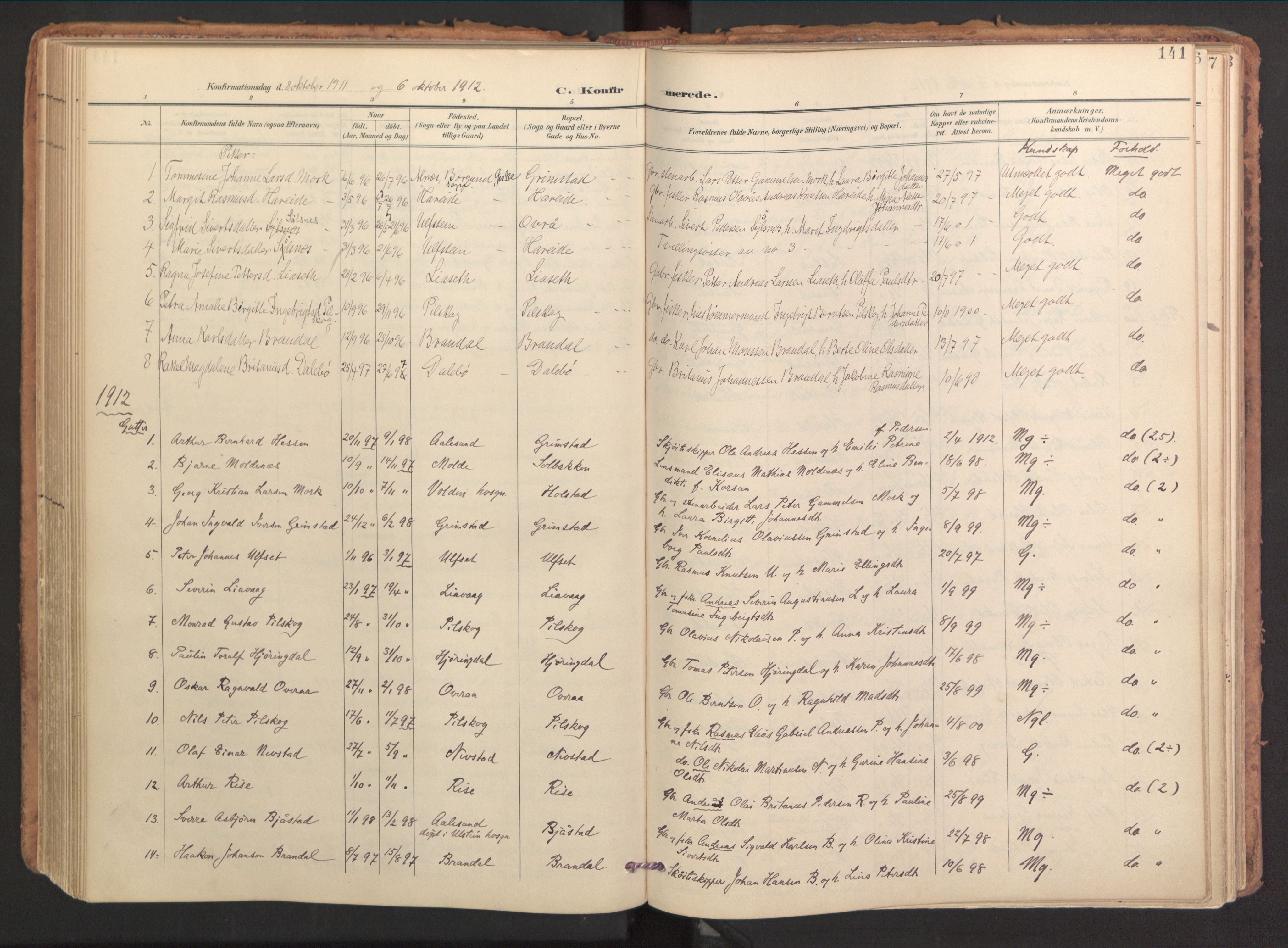Ministerialprotokoller, klokkerbøker og fødselsregistre - Møre og Romsdal, SAT/A-1454/510/L0123: Parish register (official) no. 510A03, 1898-1922, p. 141